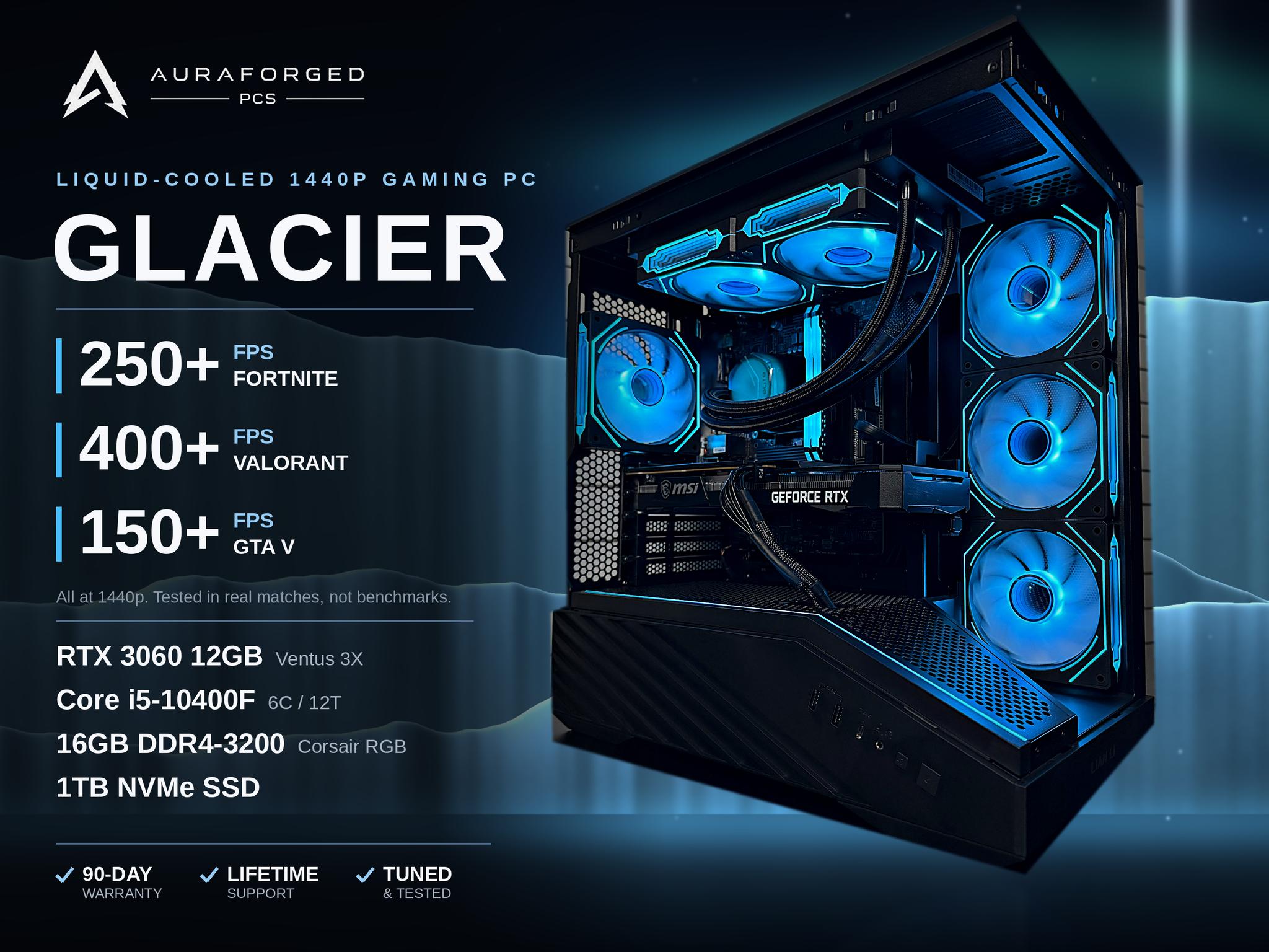 🏔️“GLACIER” | RTX 3060 12GB + i5-10400F | Liquid-Cooled 1440p Gaming PC