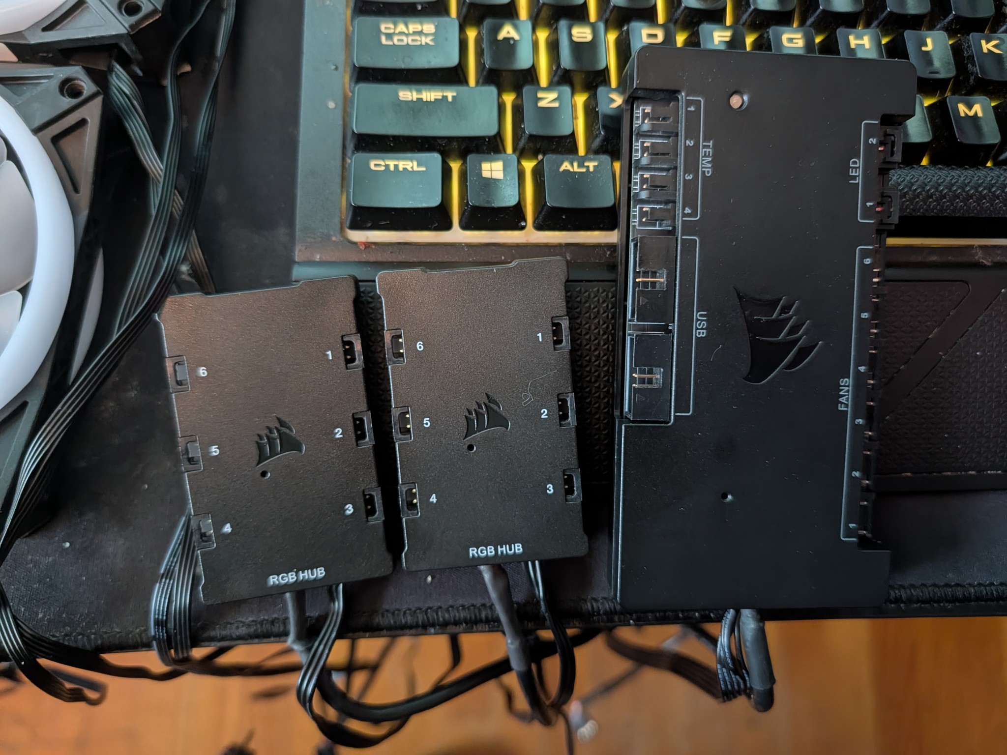 8 Corsair QL 120mm RGB fans and (1) Corsair QL 140mm RGB fan With (2) RGB hub & (1) Commander core