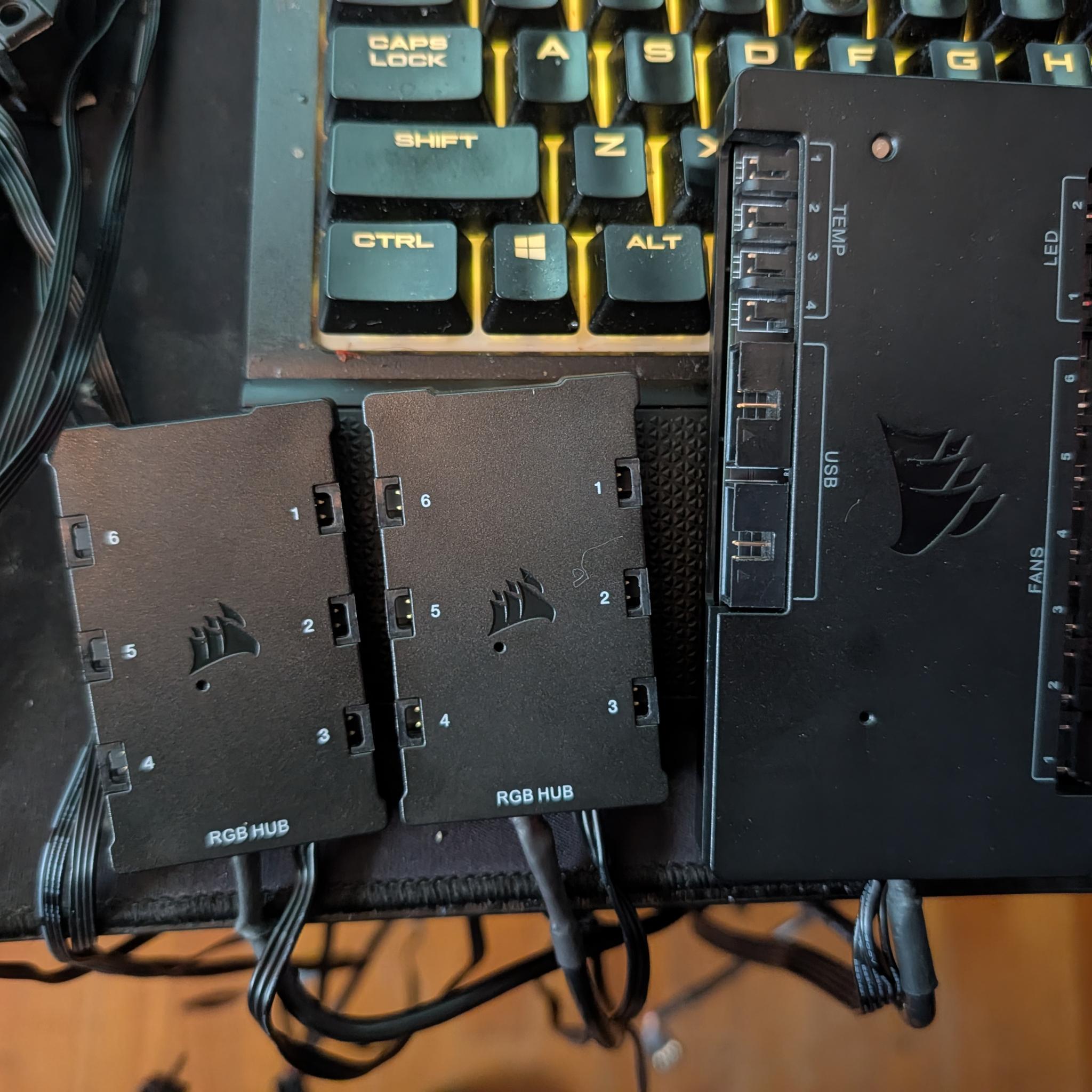 8 Corsair QL 120mm RGB fans and (1) Corsair QL 140mm RGB fan With (2) RGB hub & (1) Commander core