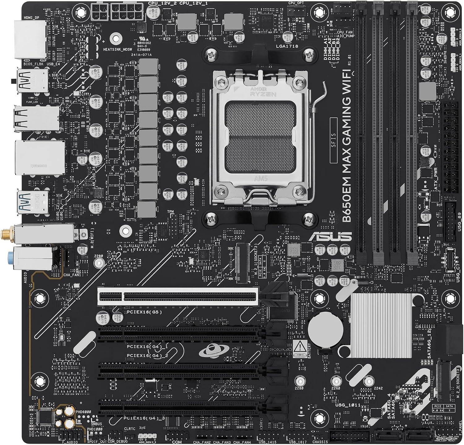 ASUS B650EM MAX GAMING WIFI AMD B650 AM5 DDR5 MicroATX Desktop Motherboard