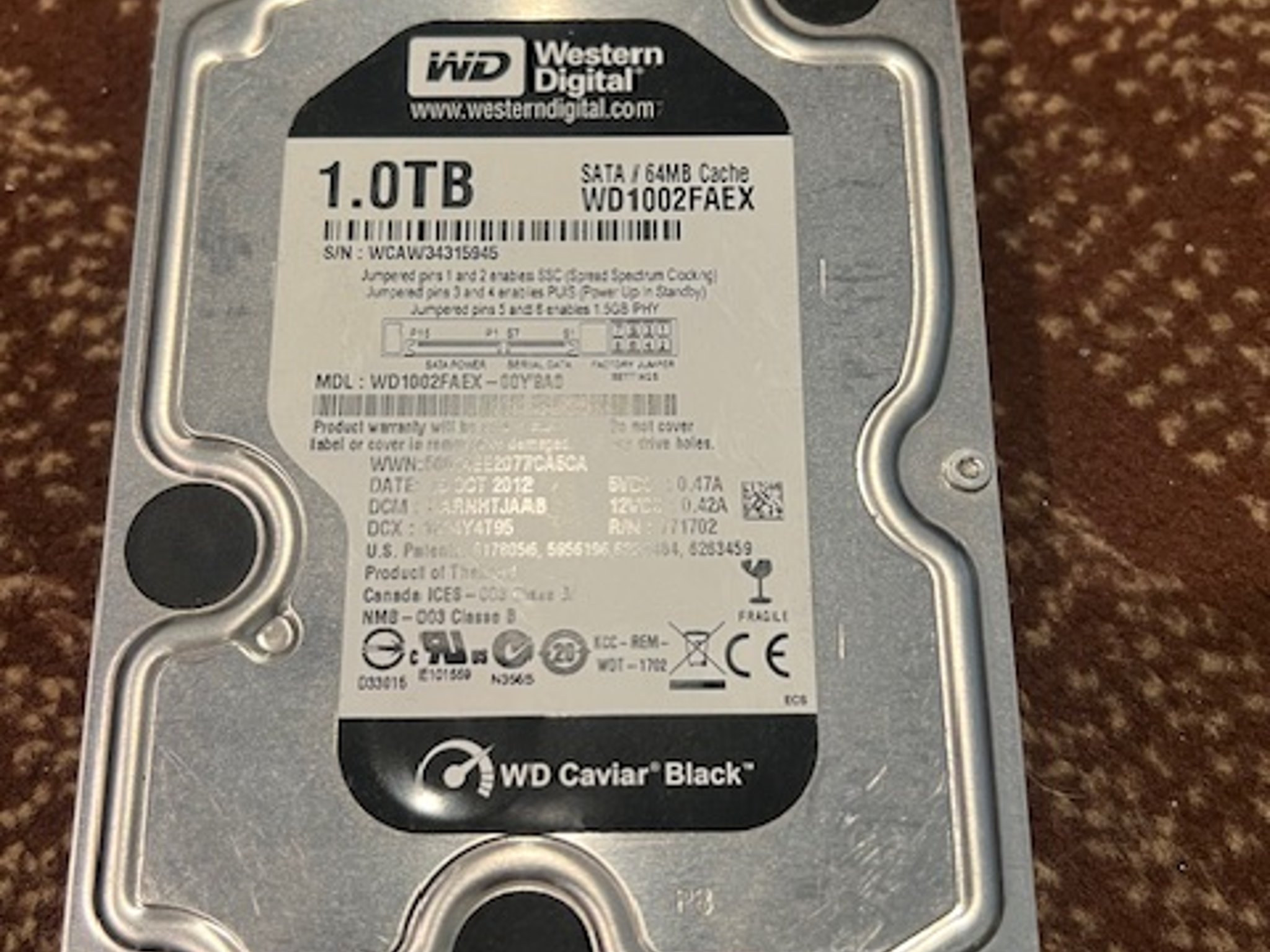 Western Digital Black Desktop  1 TB Internal Hard Drive HDD Sata 3.5 Inch.