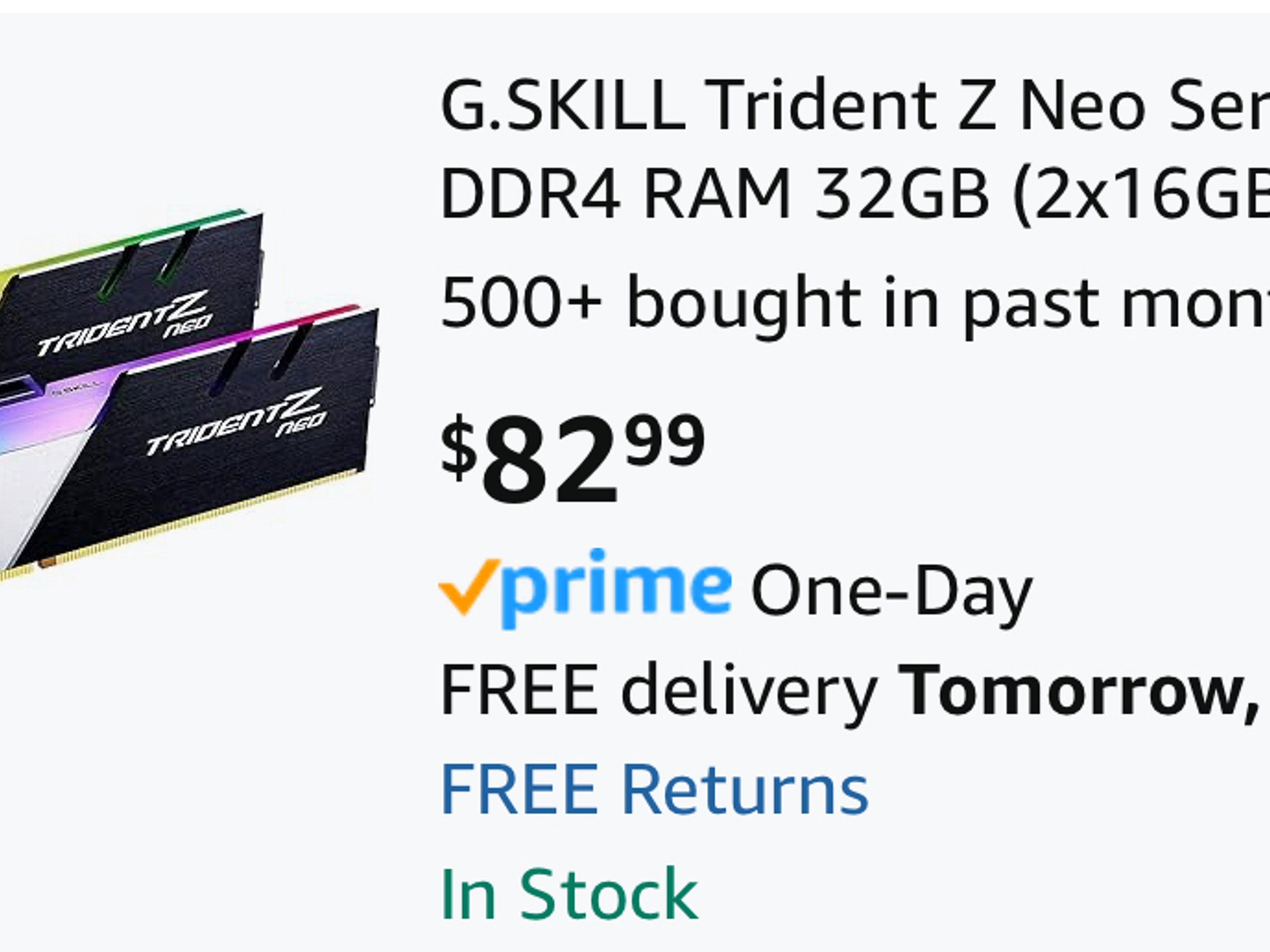 G.Skill 32GB (16GBx2) DDR4-3600, CL 16–19-19-39