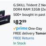 G.Skill 32GB (16GBx2) DDR4-3600, CL 16–19-19-39