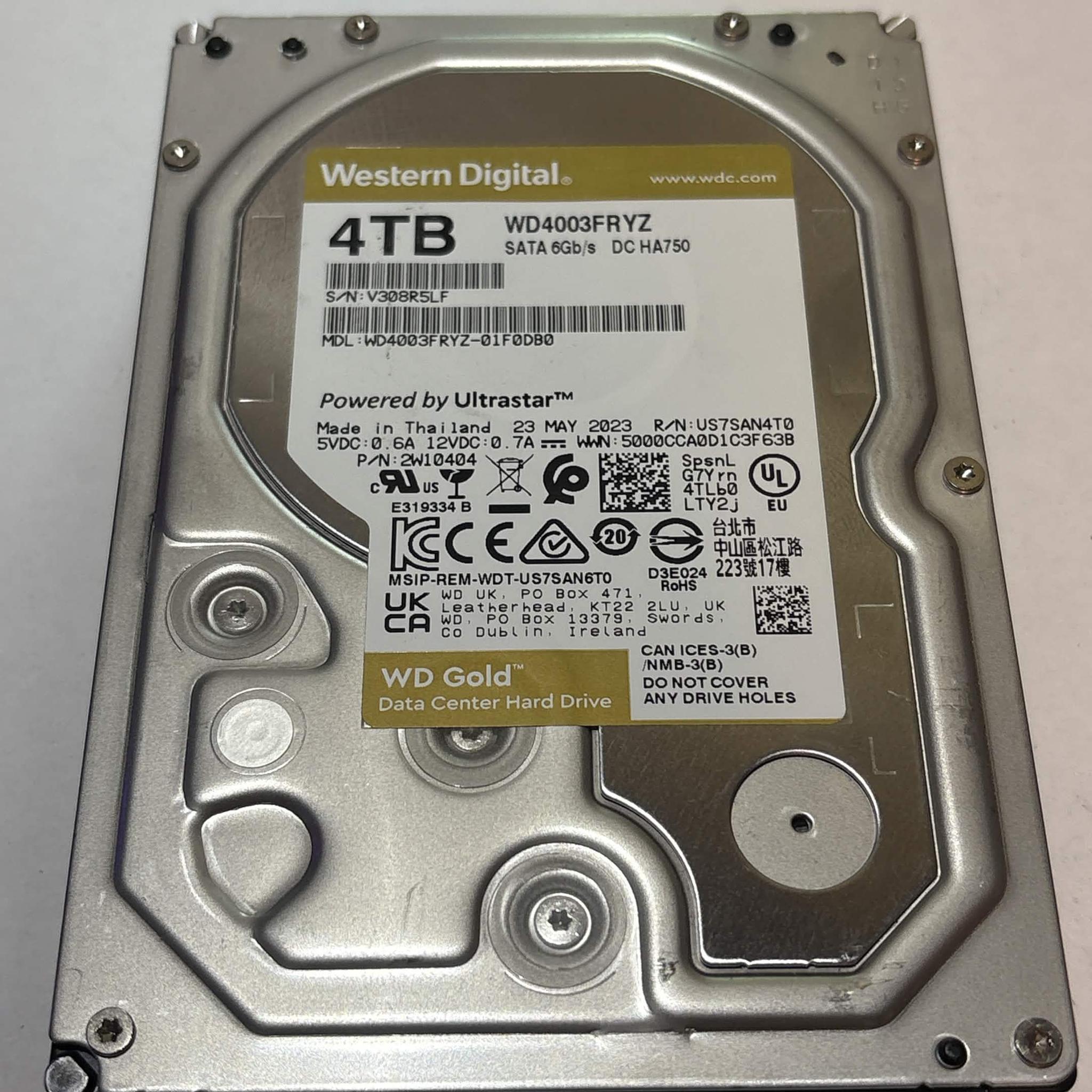 WD Gold 4TB WD4003FRYZ 7200RPM SATA Enterprise HDD – 17,946 Hours – SMART Good