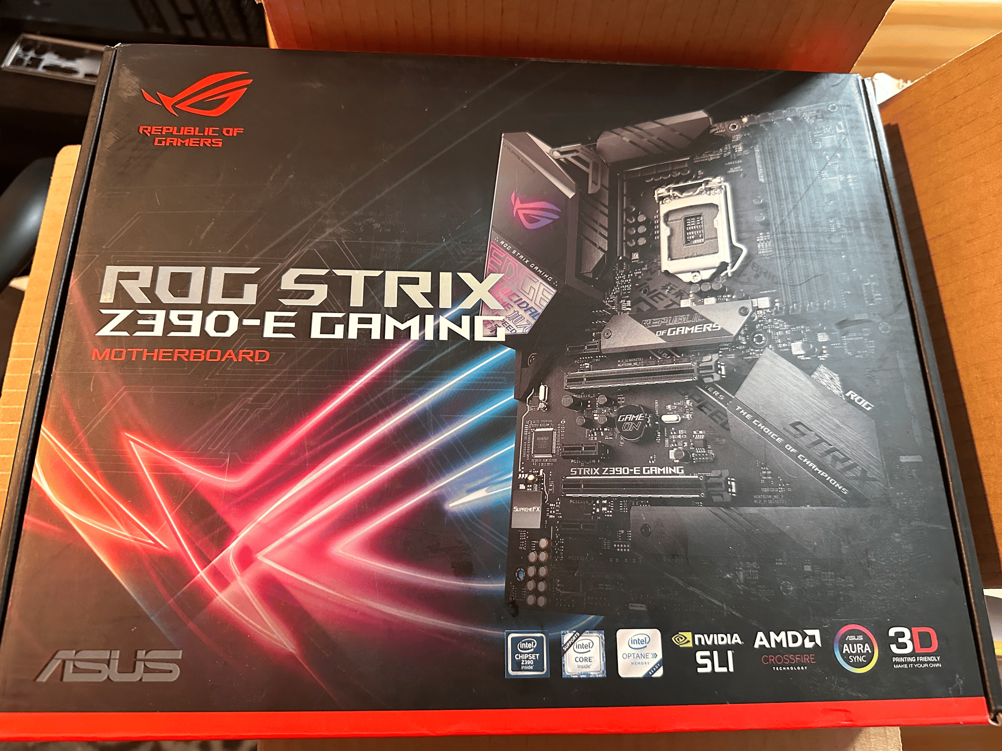 ASUS ROG STRIX Z390-e gaming motherboard with intel i9-9900k cpu installed