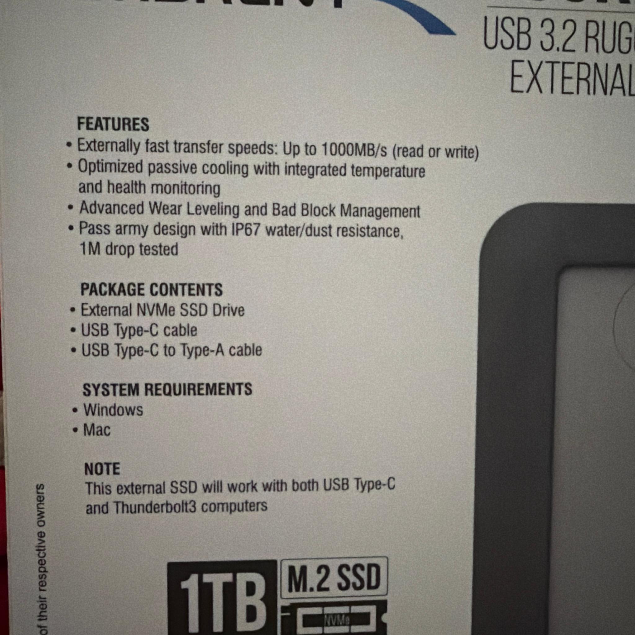 Sabrent Rocket Nano USB 3.2 Waterproof Rugged 1TB 1000MB/s Portable External Aluminum M.2 SSD Drive