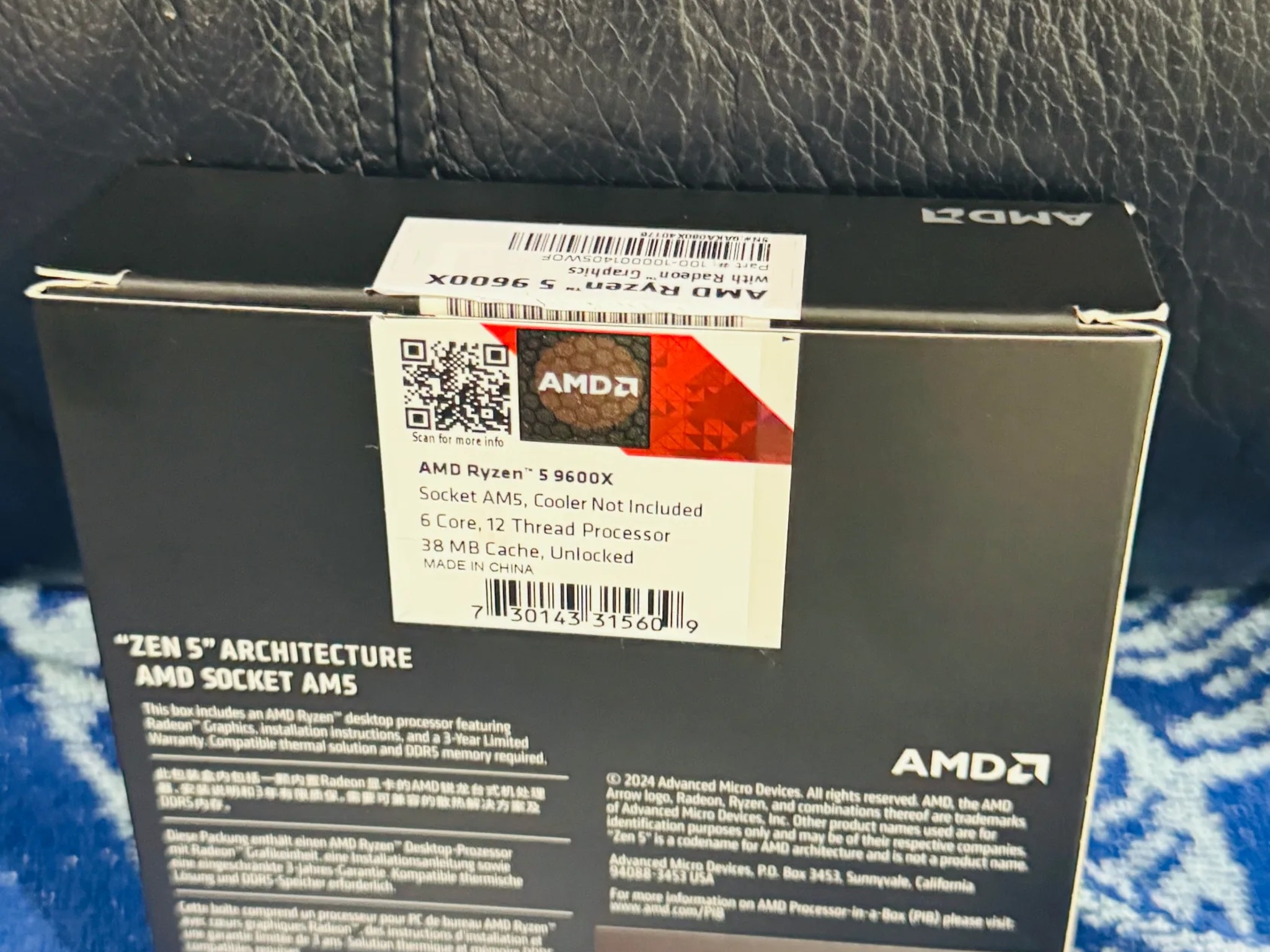 Ryzen 5 9600X AM5 CPU-Like New/Used only for 6 weeks - Includes Box/Orig. Packaging - Ships Fast