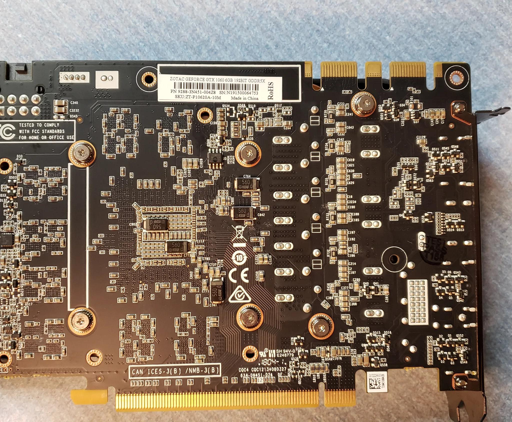 Zotac GTX 1060 graphics card with 6GB gddr5X memory