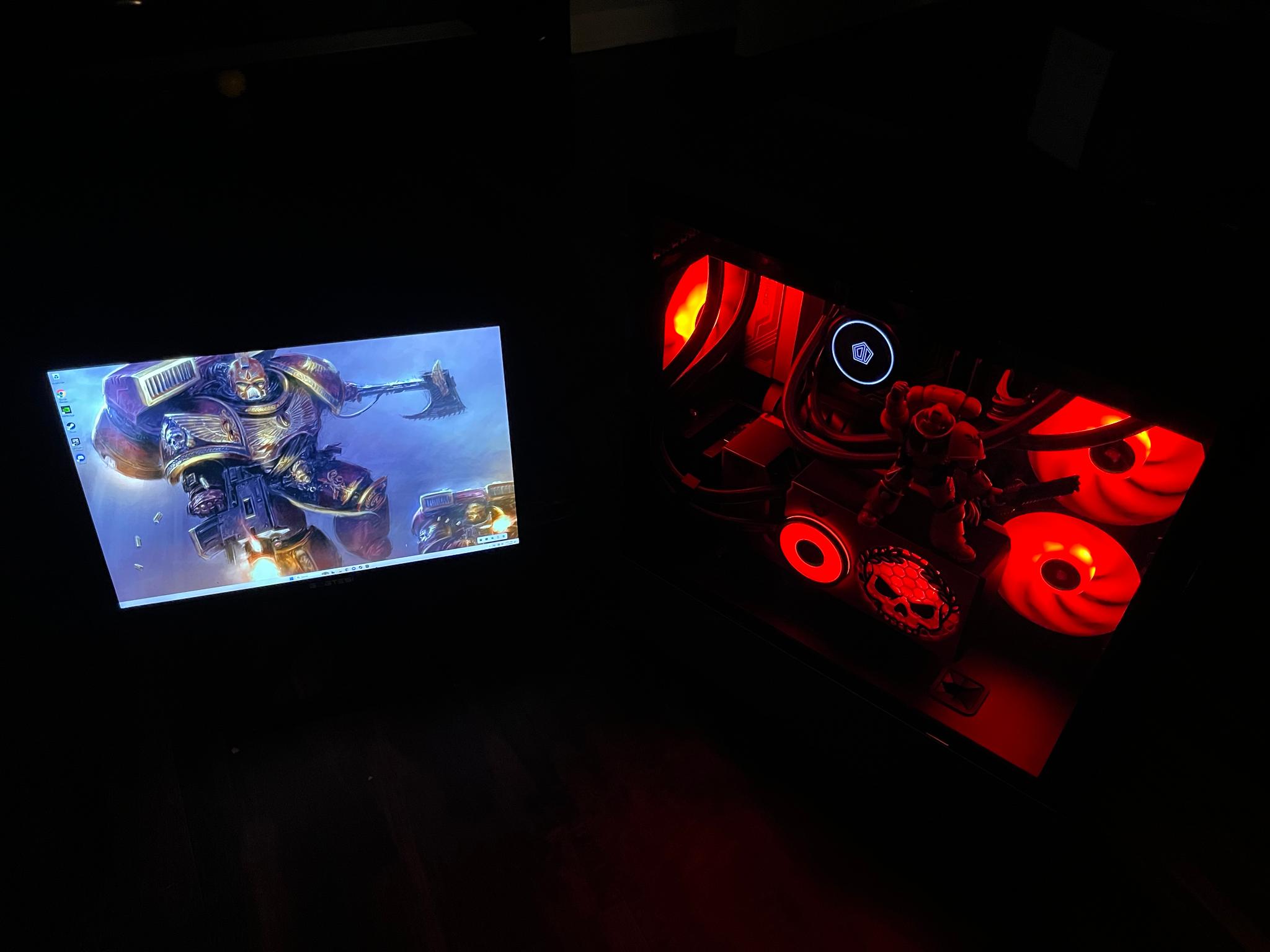 GRIMDARK 3080 7600X3D GAMING PC w/ Warhammer 40K Action Figure - Dual AIO Watercooled - UNIQUE