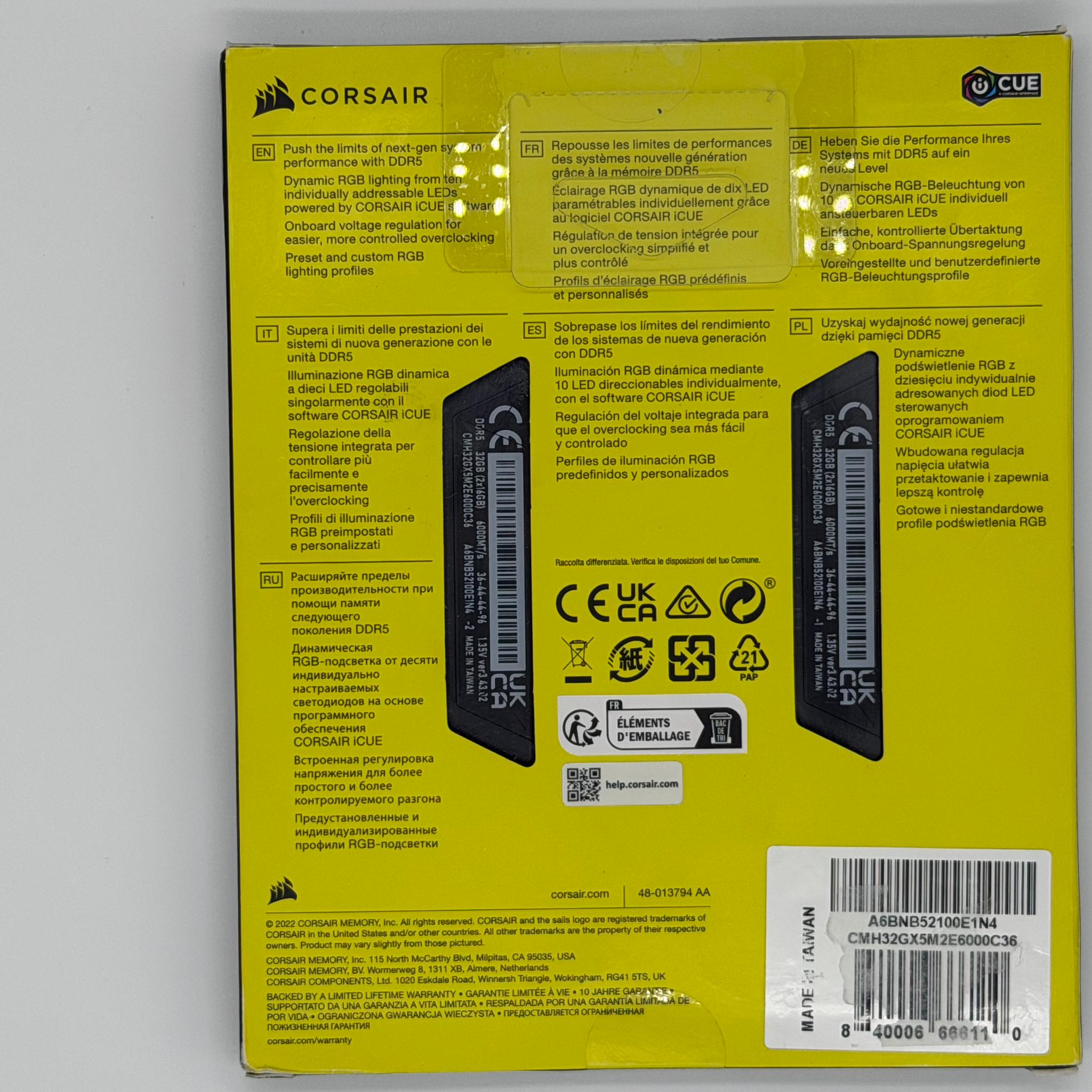 Corsair Vengeance RGB 32GB (2x16GB) DDR5-6000 CL36 - Black