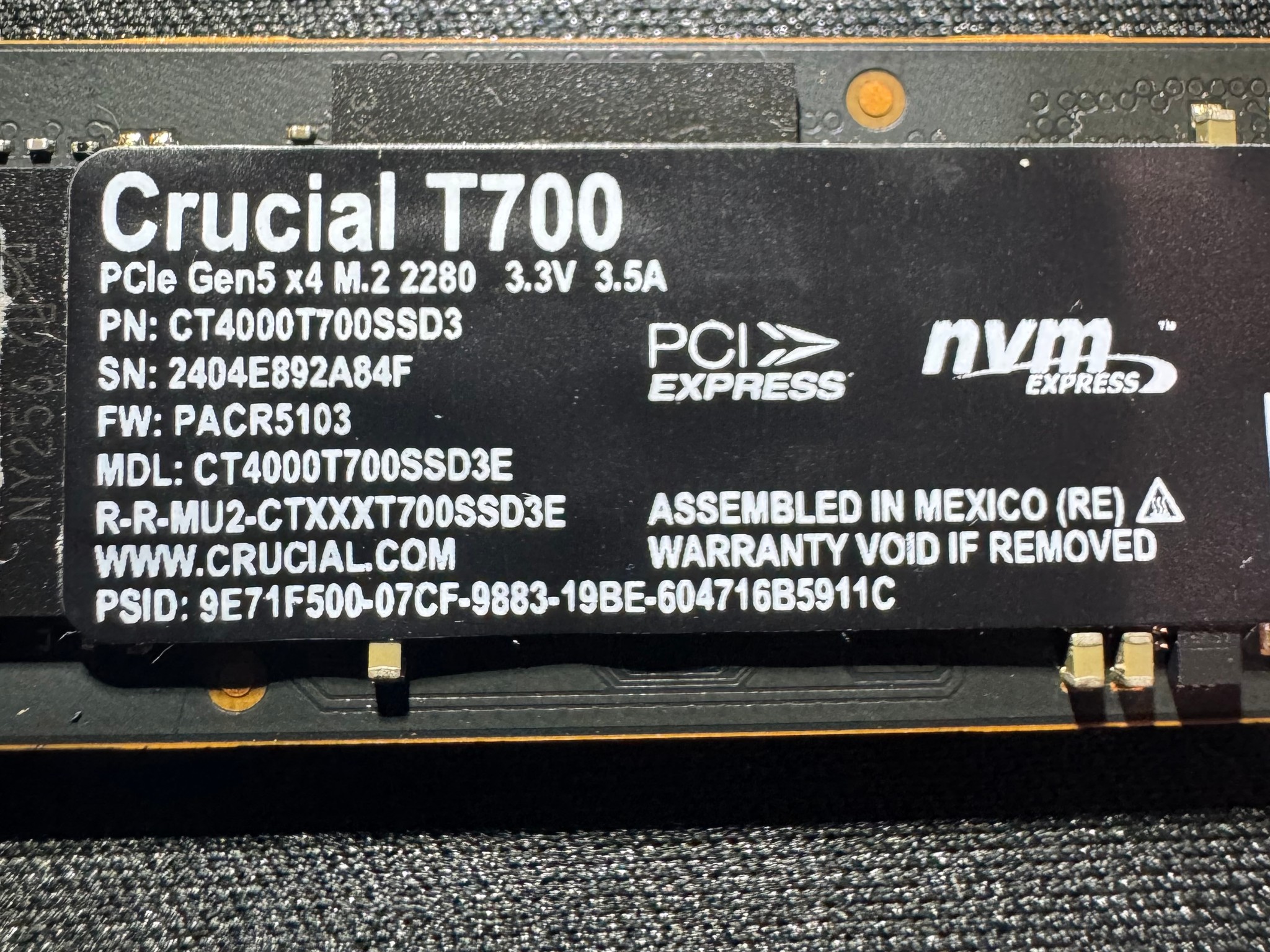 Crucial T700 4TB PCIe Gen5 NVMe M.2 SSD