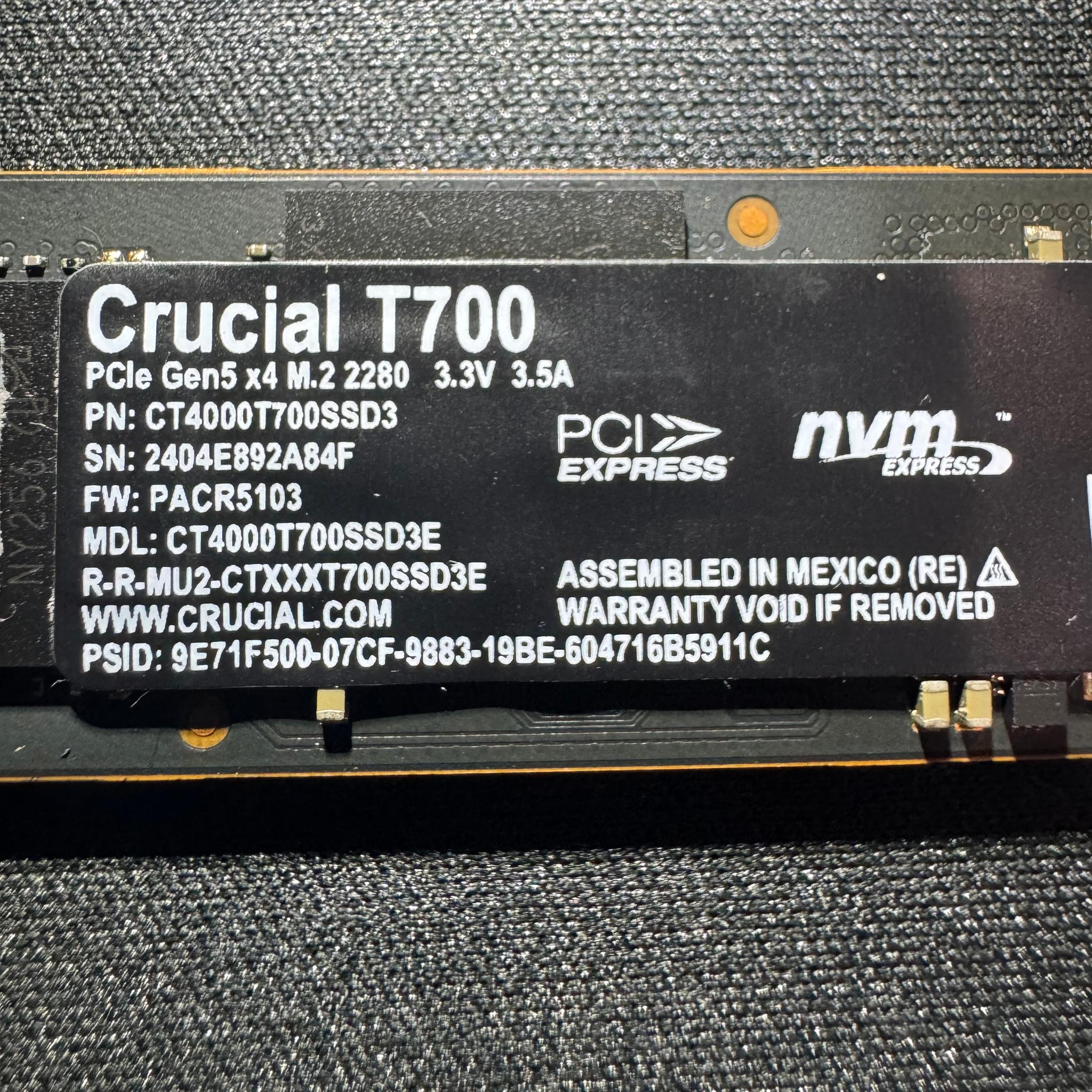 Crucial T700 4TB PCIe Gen5 NVMe M.2 SSD
