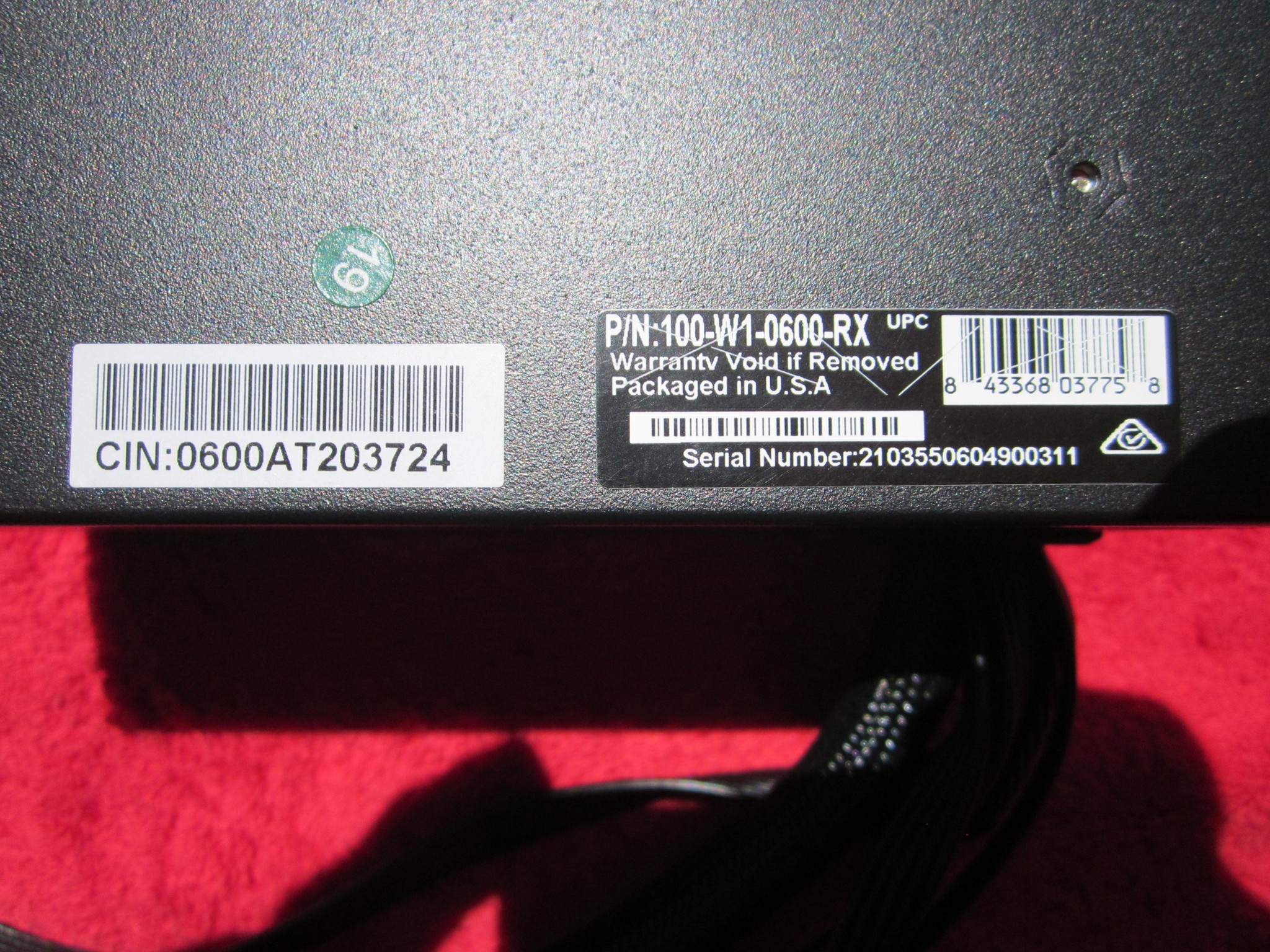 EVGA 600 W1, 80+ WHITE 600W, Power Supply 100-W1-0600-RX