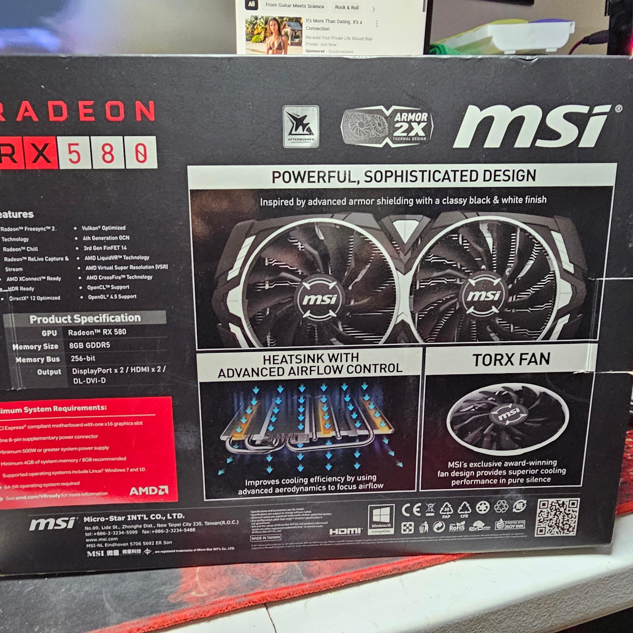 MSI ARMOR RX 580 8gb OC Edition