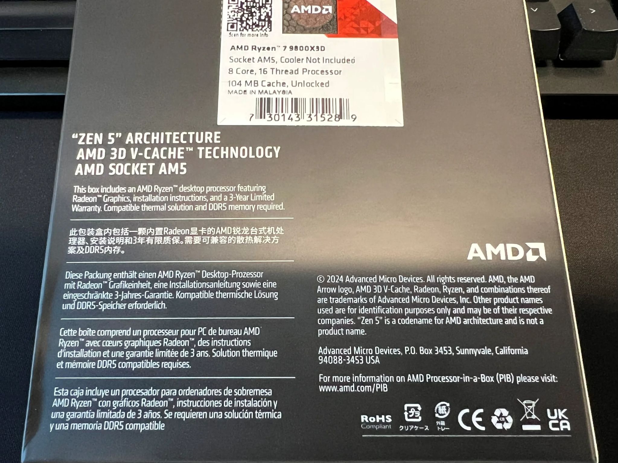 AMD RYZEN 7 9800X3D 8-Core, 16-Thread