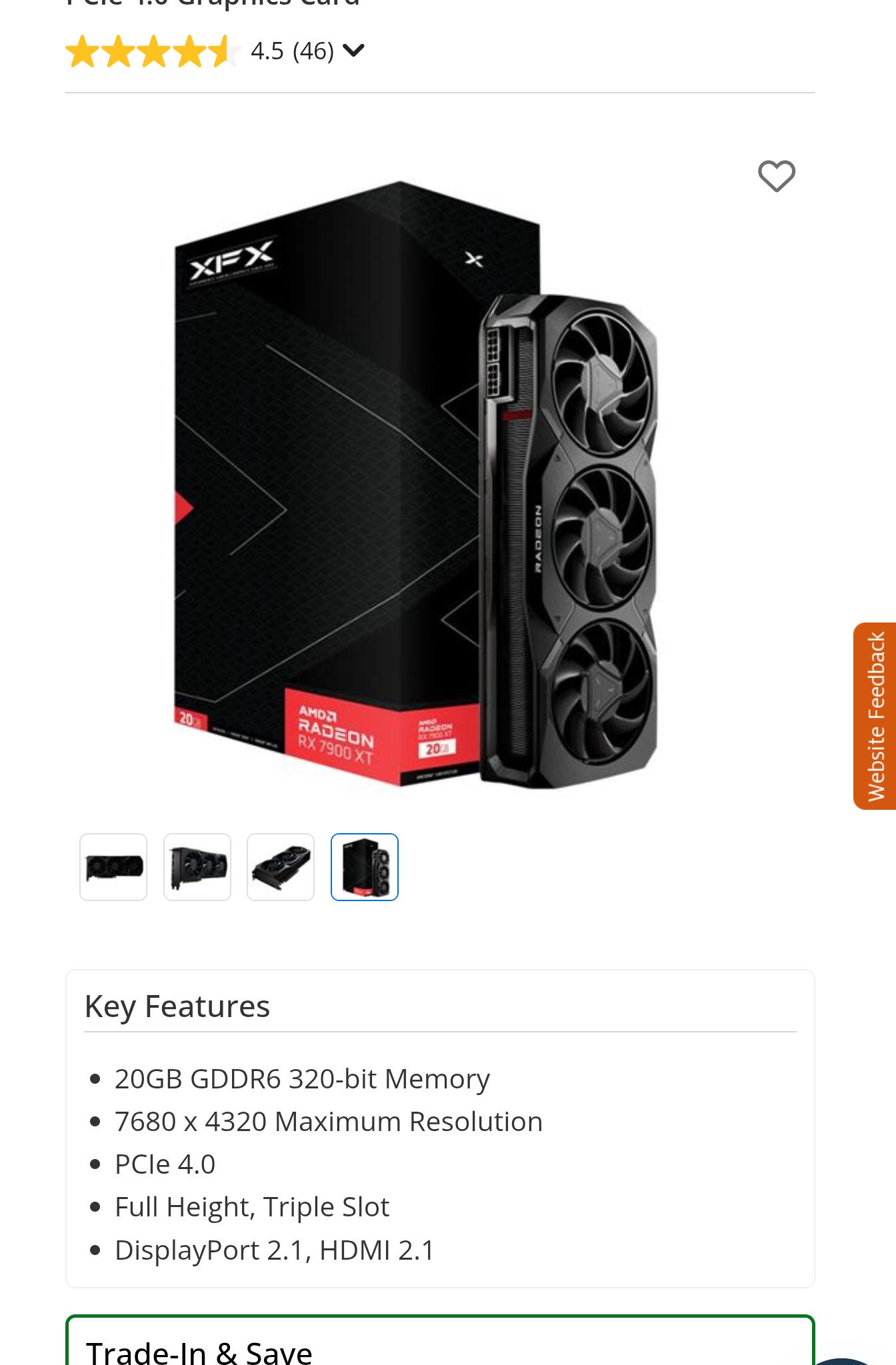 For Sale! XFX AMD Radeon RX 7900 XT Triple Fan 20GB GDDR6 PCIe 4.0 Graphics Card
