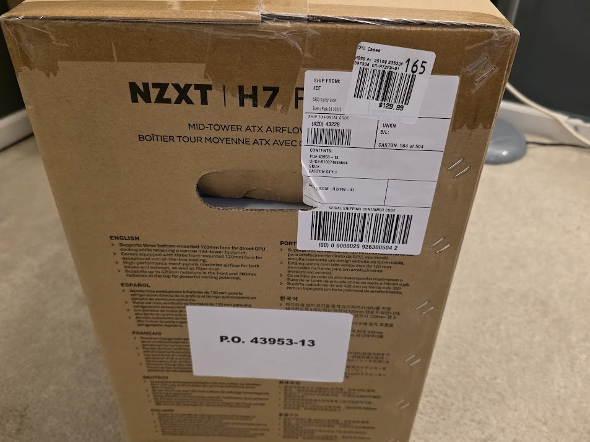 NZXT H7 Flow (2024) Tempered Glass ATX Mid-Tower Computer Case - White