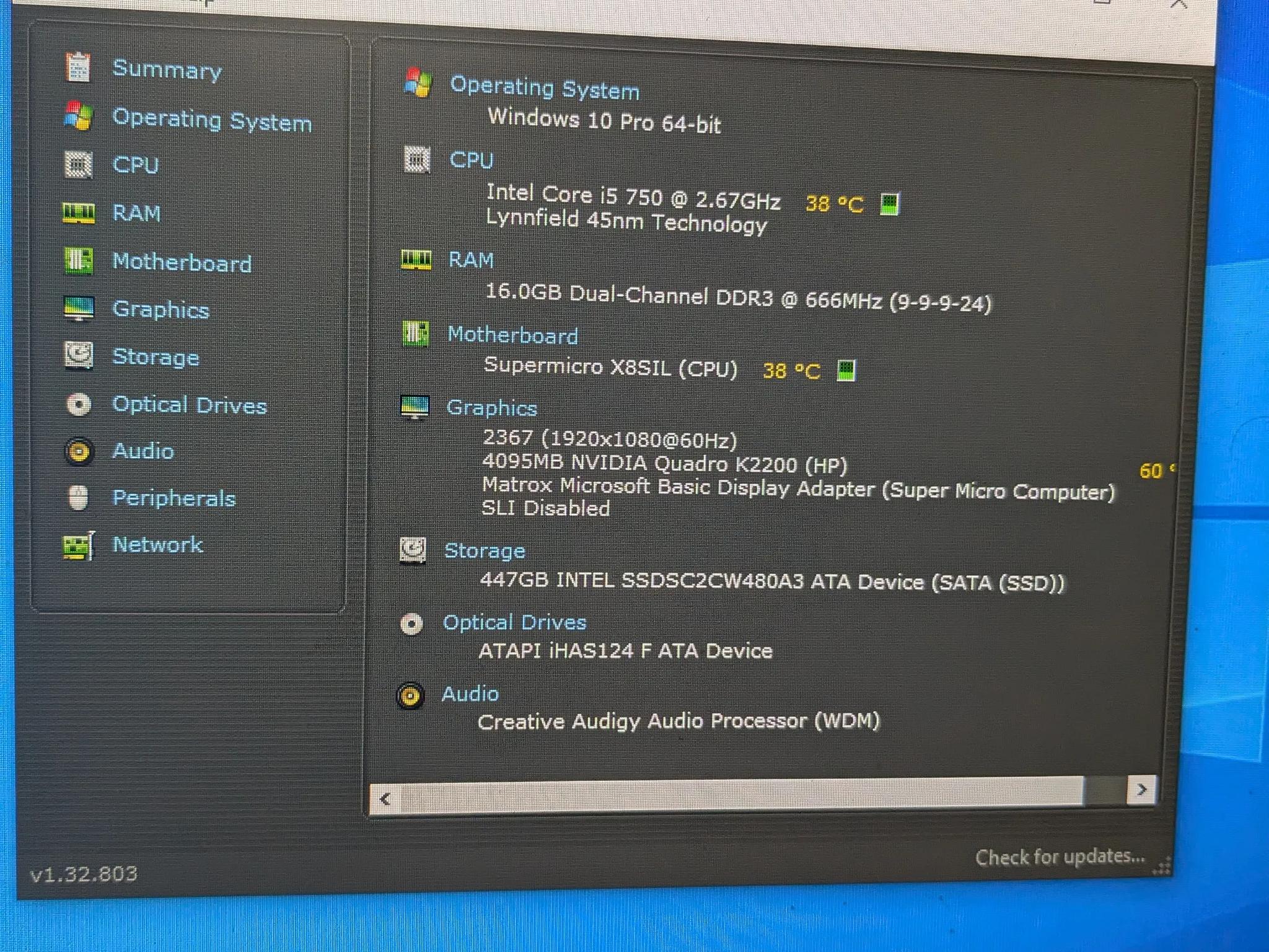 Budget Media PC | i5-750, 16GB RAM, Quadro K2200 4GB (750 Ti), 480GB SSD, Sound Card, Win10, Wifi