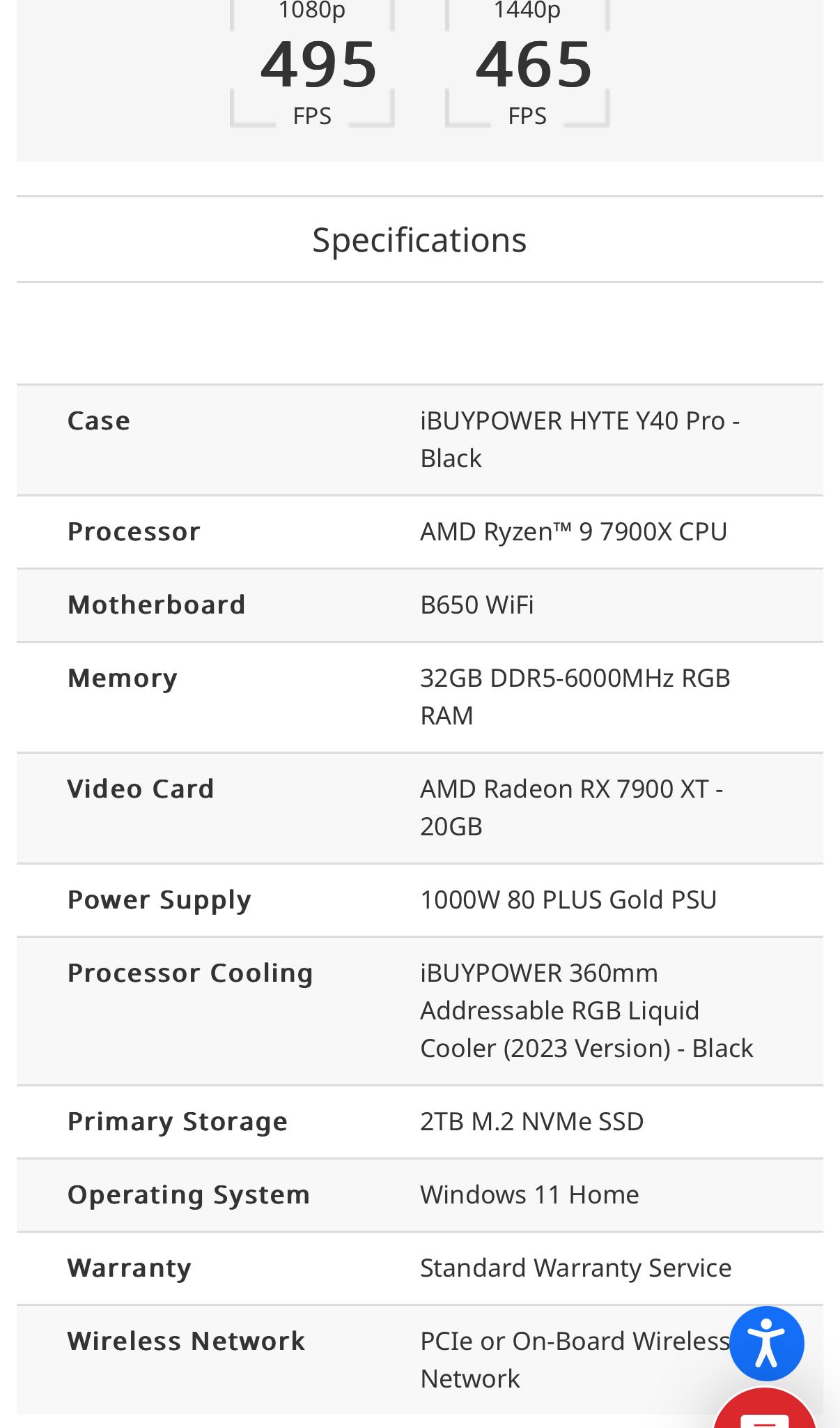 iBuyPower prebuilt Amd 7900xt 32 gb Ram PC