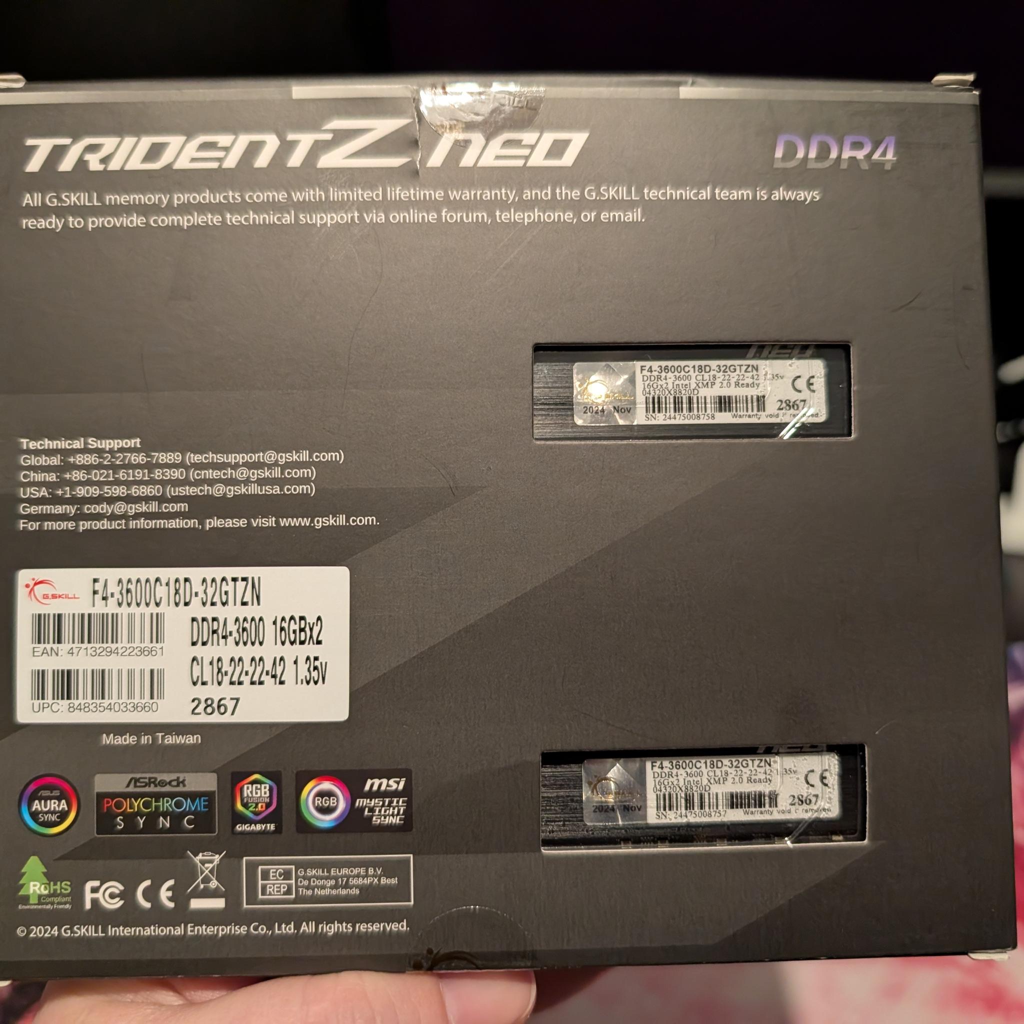 G. Skill Trident Z Neo RGB RAM 32gb (2x16)