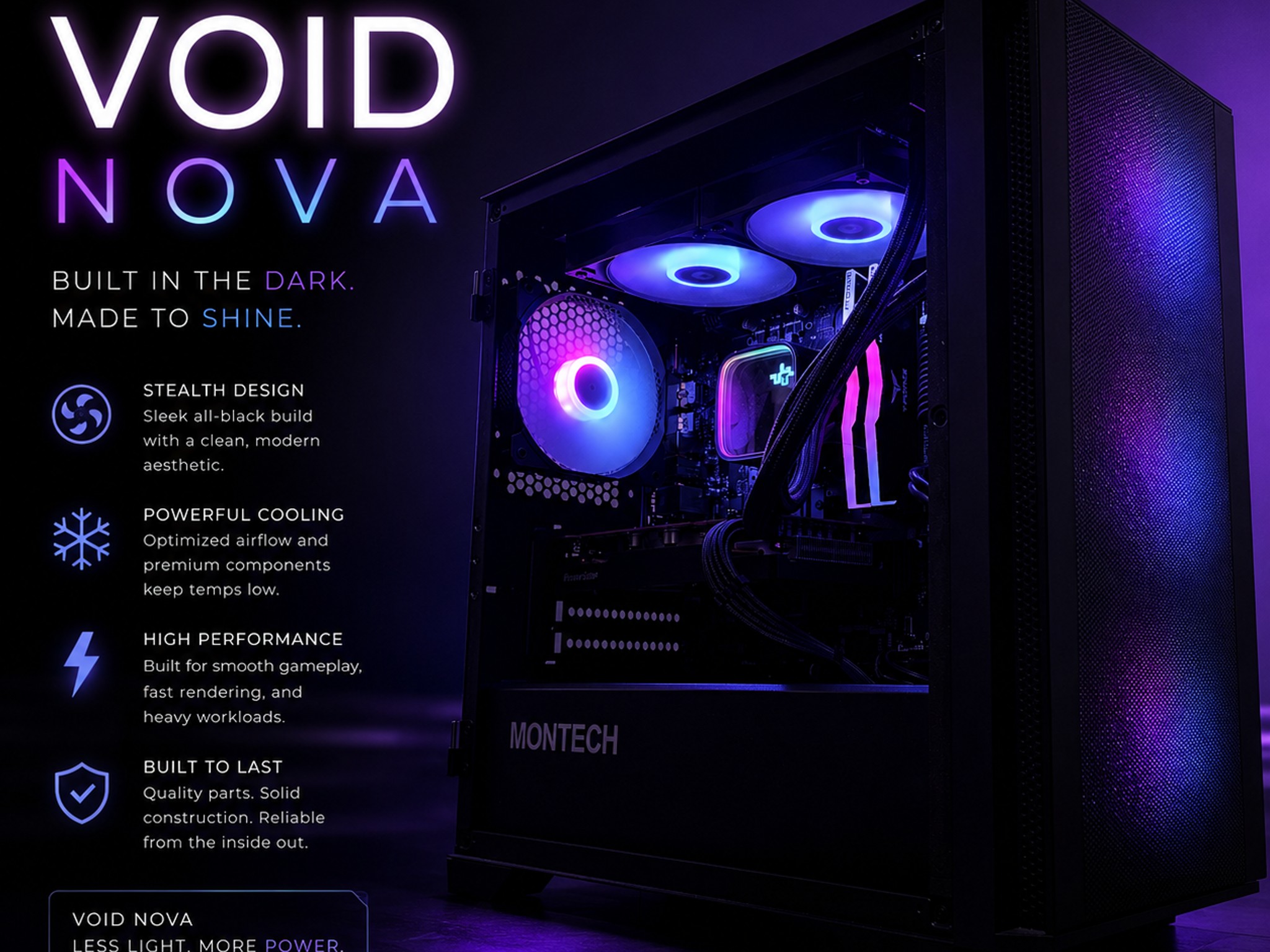 ⚫️"Void Nova"⚫️| 1080 Gaming | 6650 XT 8GB | Intel i3 13100F | 32GB Ram | 512GB NVMe SSD | WiFi