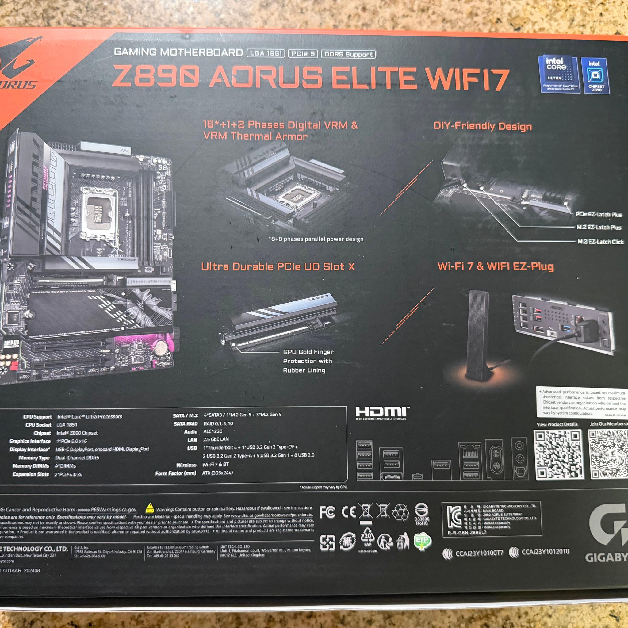 NEW Gigabyte Z890 AORUS ELITE WIFI7 Intel LGA 1851 ATX Motherboard
