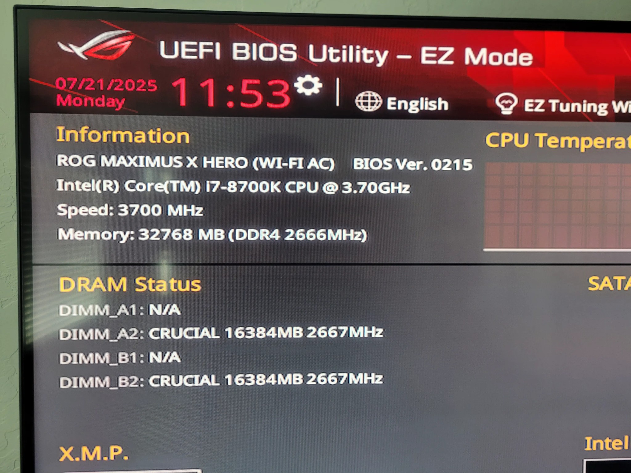 ROG Maximus X Hero (Wi-Fi) with Intel I7-8700K and 32 GB DDR4