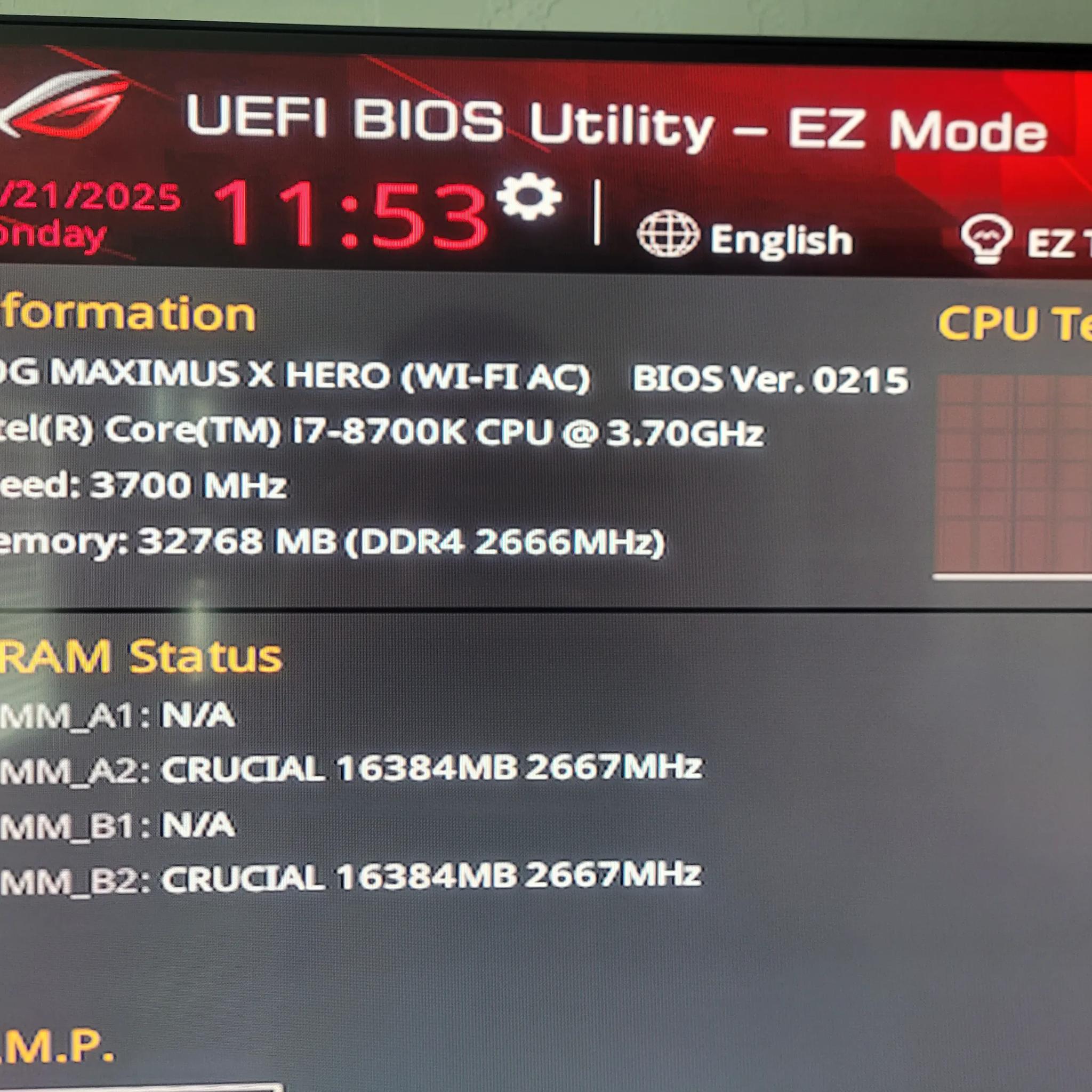 ROG Maximus X Hero (Wi-Fi) with Intel I7-8700K and 32 GB DDR4