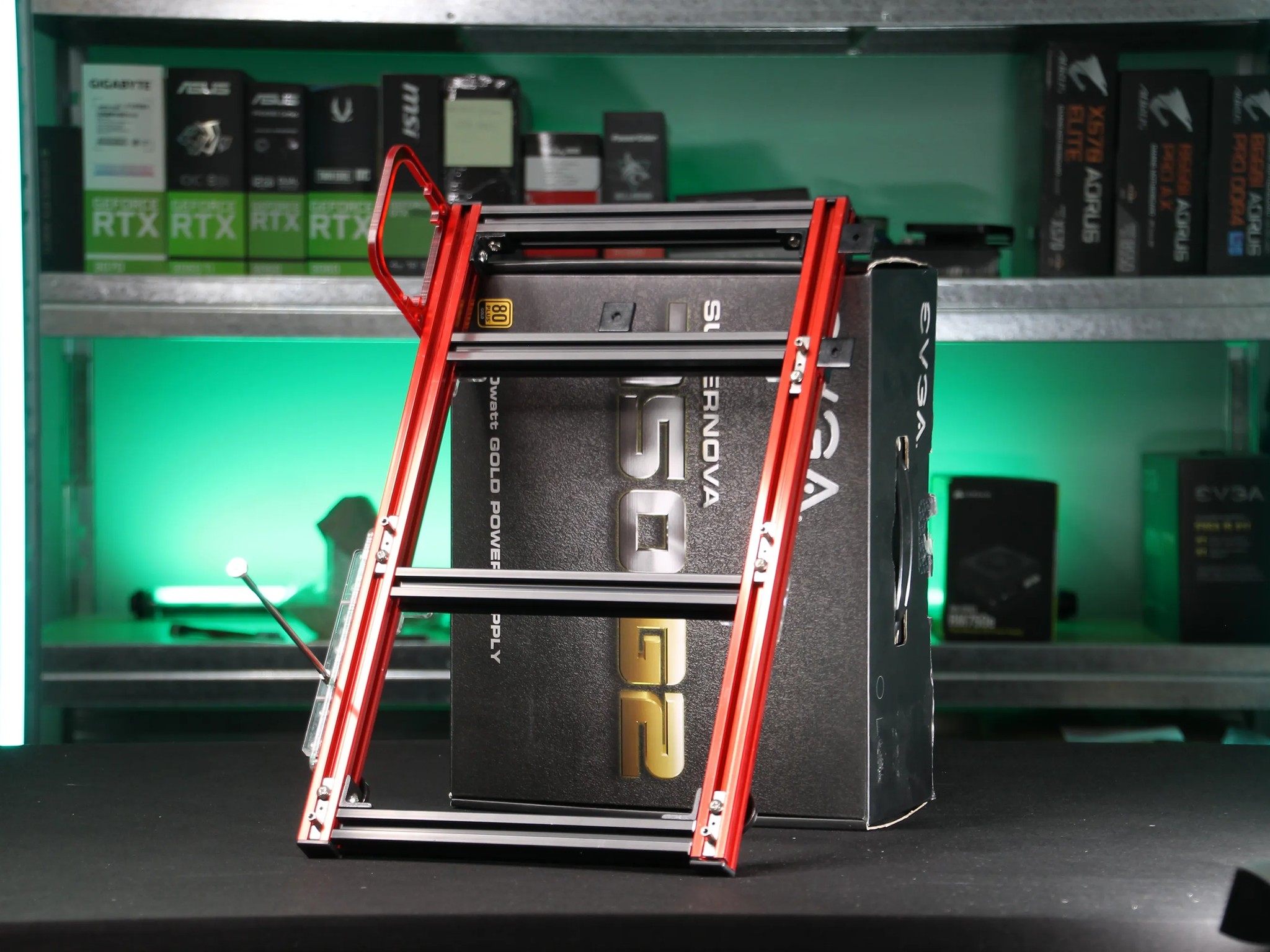 Open-Air Aluminum Test Bench (Black / Red)