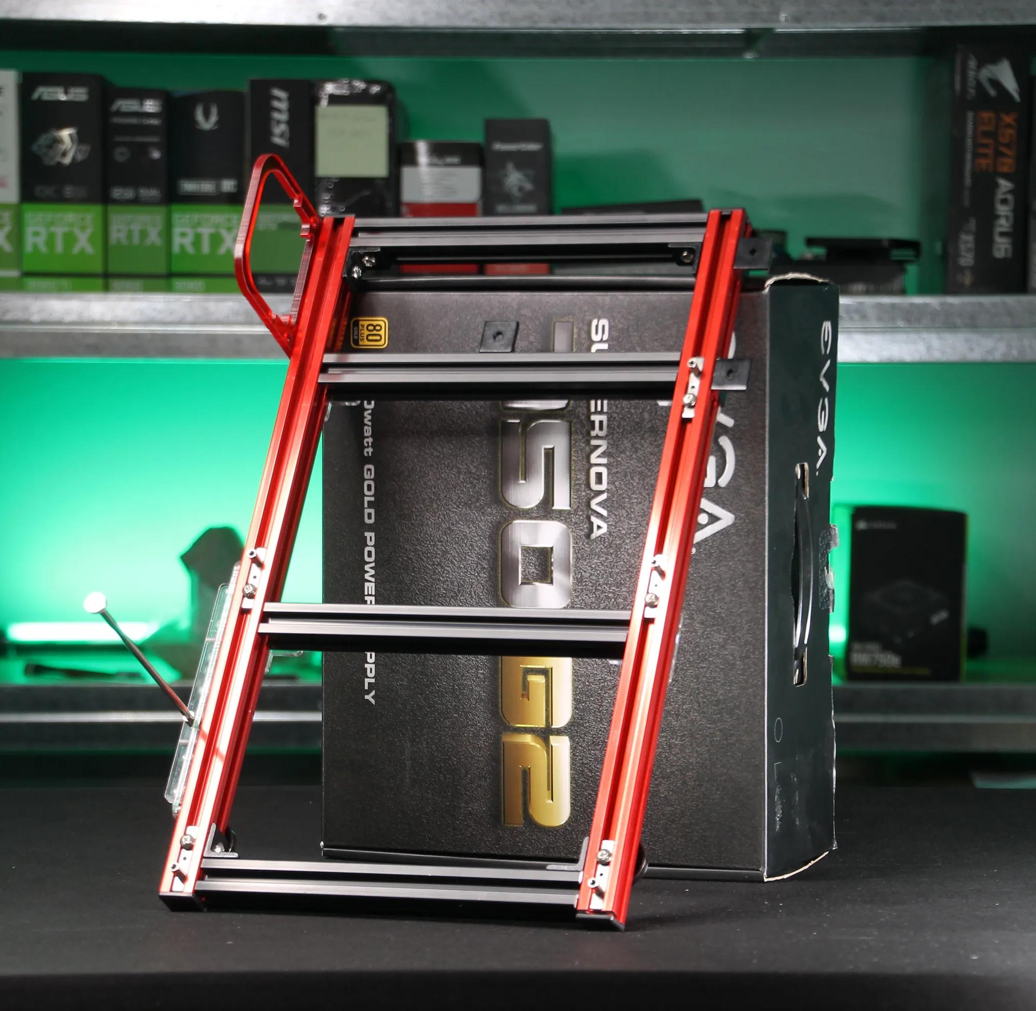 Open-Air Aluminum Test Bench (Black / Red)