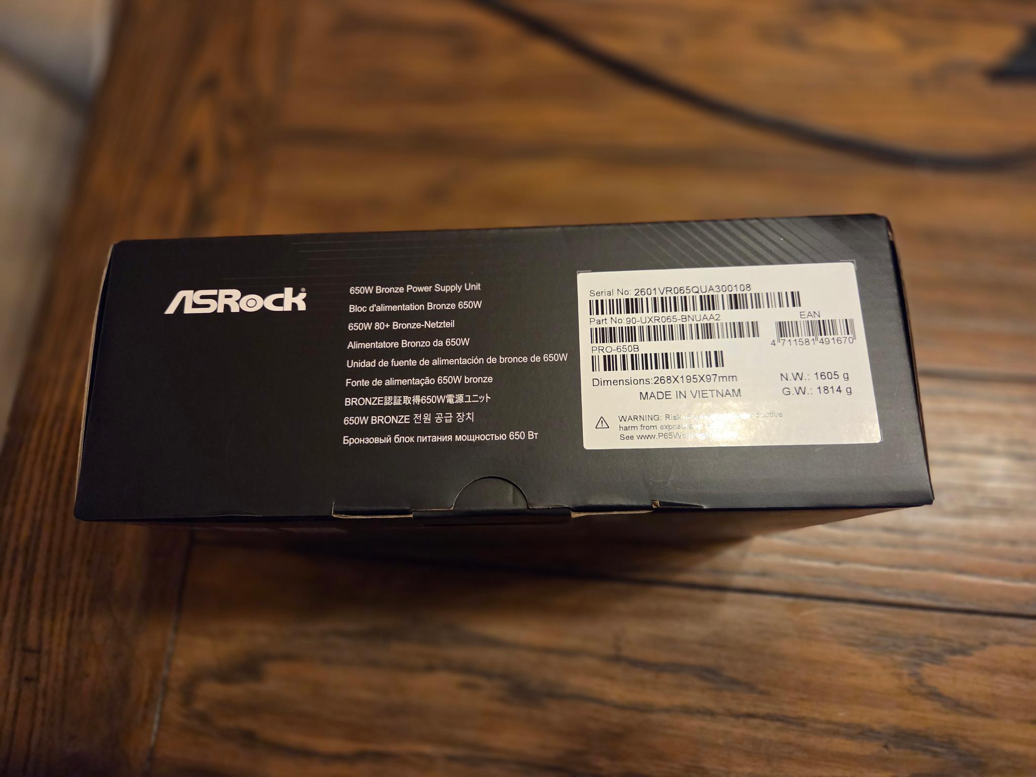 ASRock PRO Series PRO-650B 650 W ATX 3.1 Compatible 80 PLUS BRONZE Certified Power Supply