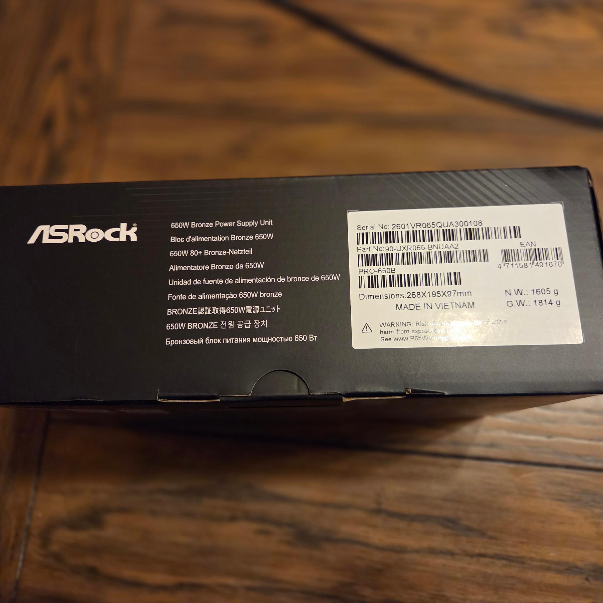 ASRock PRO Series PRO-650B 650 W ATX 3.1 Compatible 80 PLUS BRONZE Certified Power Supply