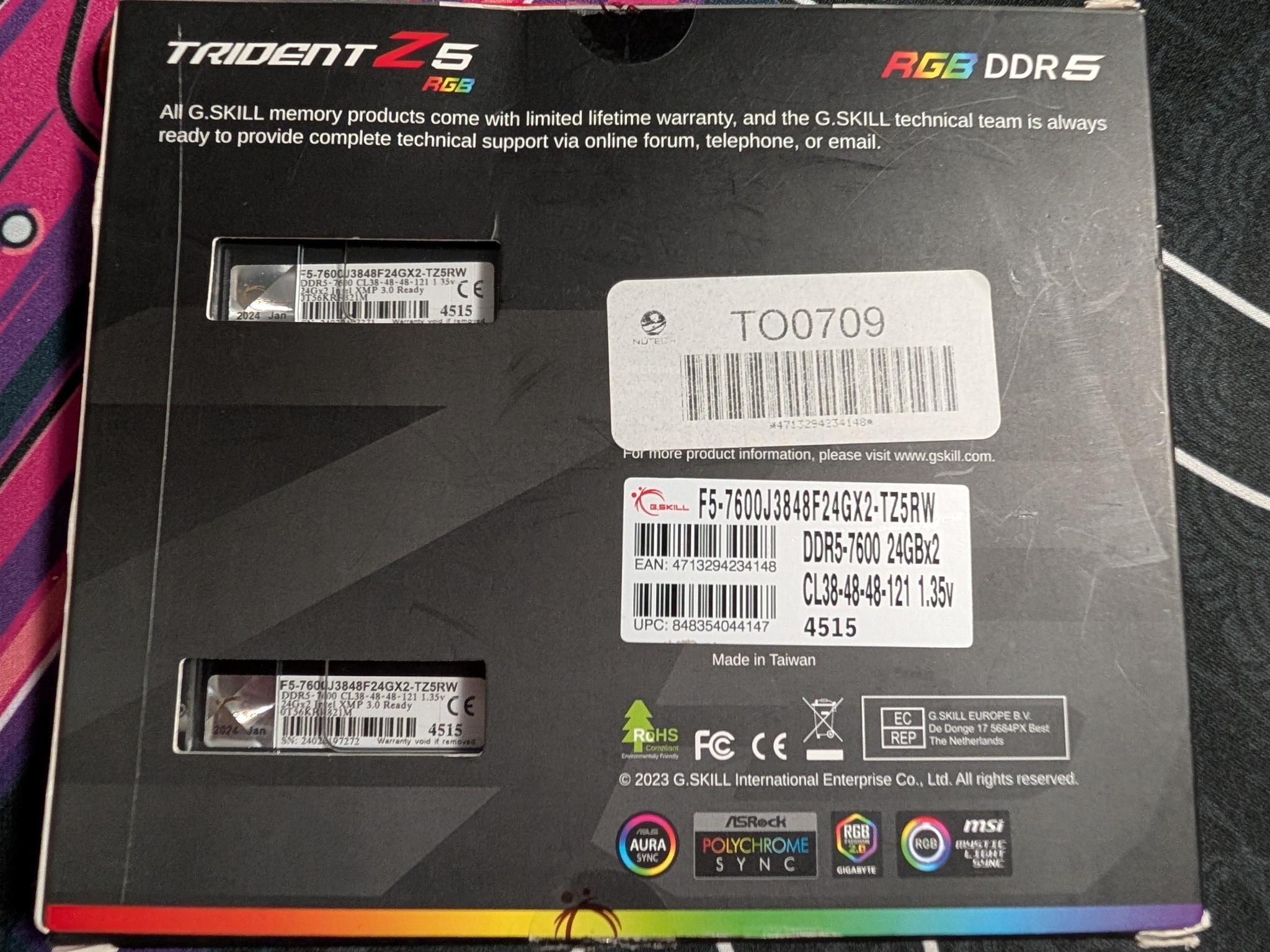 G.Skill Trident Z5 RGB 48GB (2x24GB) DDR5 7600MHz RAM