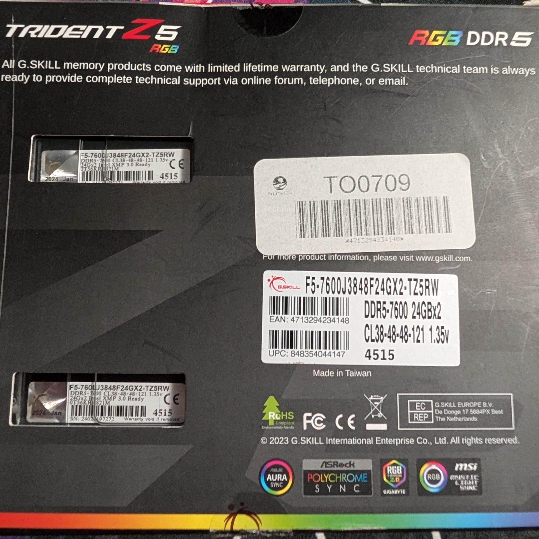 G.Skill Trident Z5 RGB 48GB (2x24GB) DDR5 7600MHz RAM