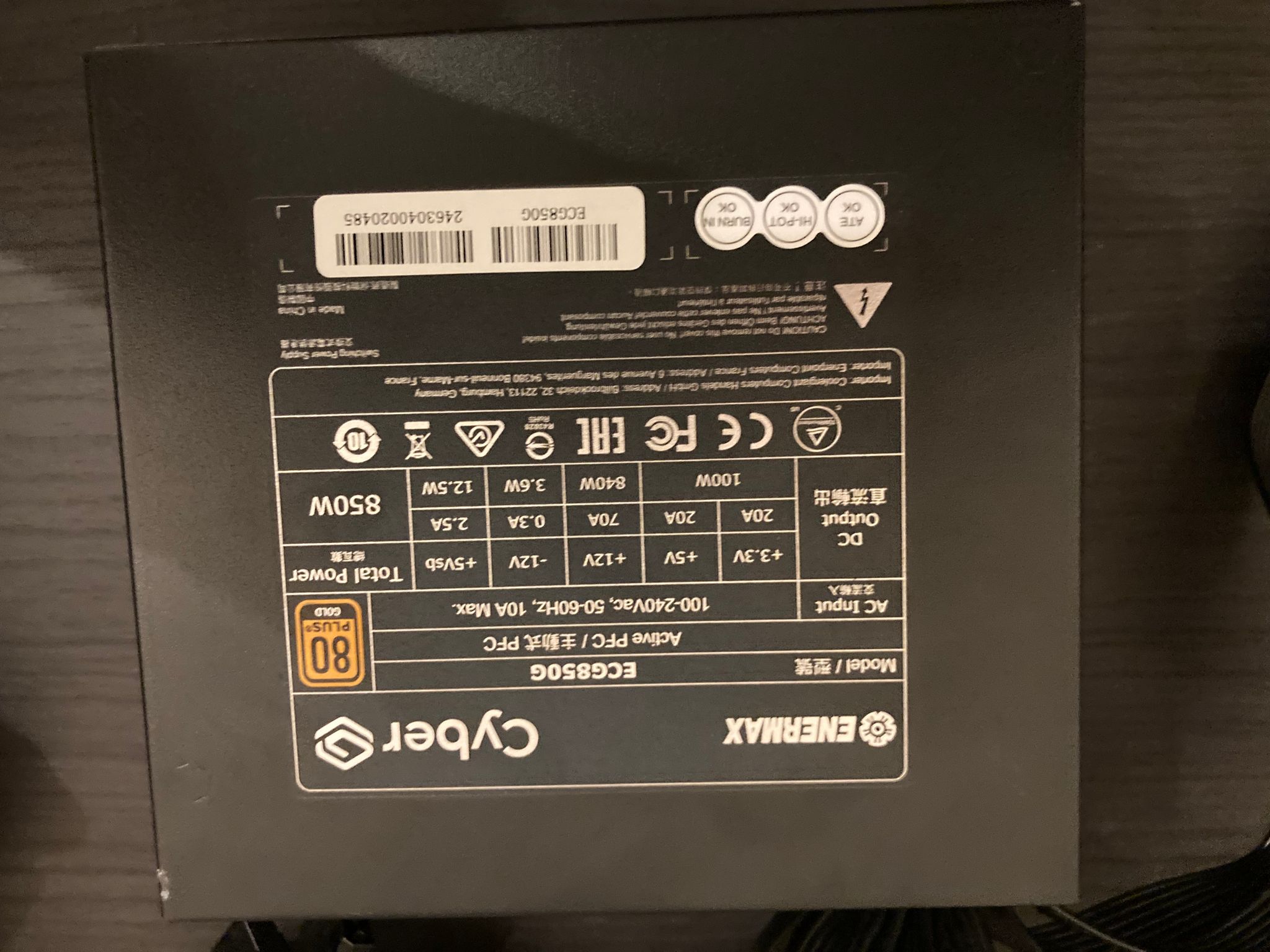 Enermax CYBERBRON 80+ Gold 850 Watt Power Supply