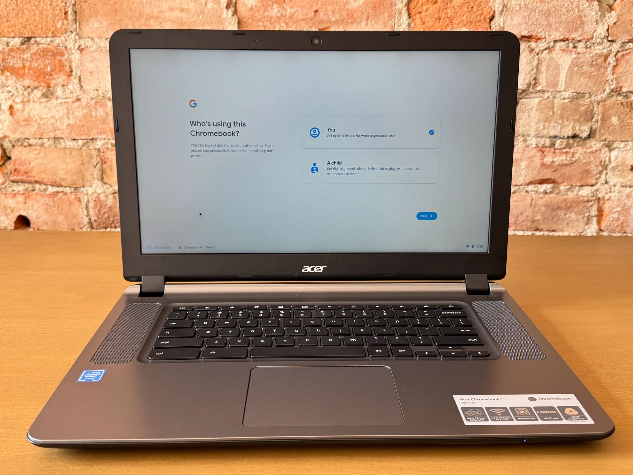 Acer Chromebook 15 CB3-532-C47C - Intel Celeron N3060 (Quad-Core) - 2GB RAM - 16GB eMMC - ChromeOS