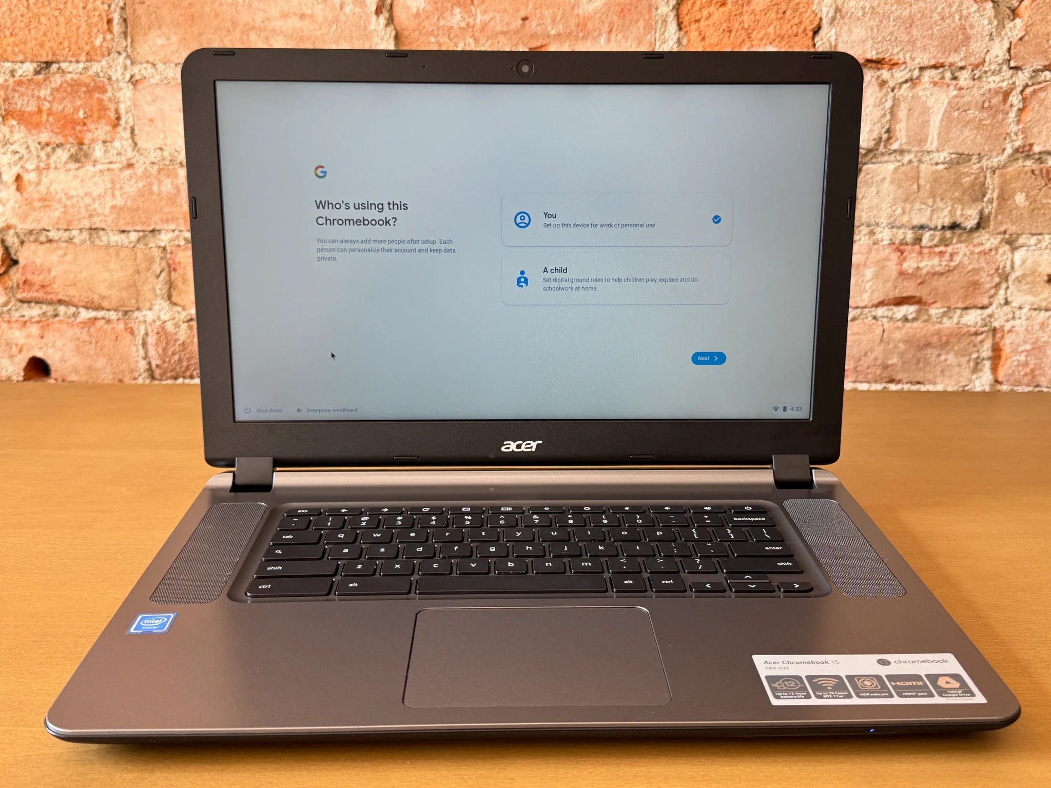 Acer Chromebook 15 CB3-532-C47C - Intel Celeron N3060 (Quad-Core) - 2GB RAM - 16GB eMMC - ChromeOS