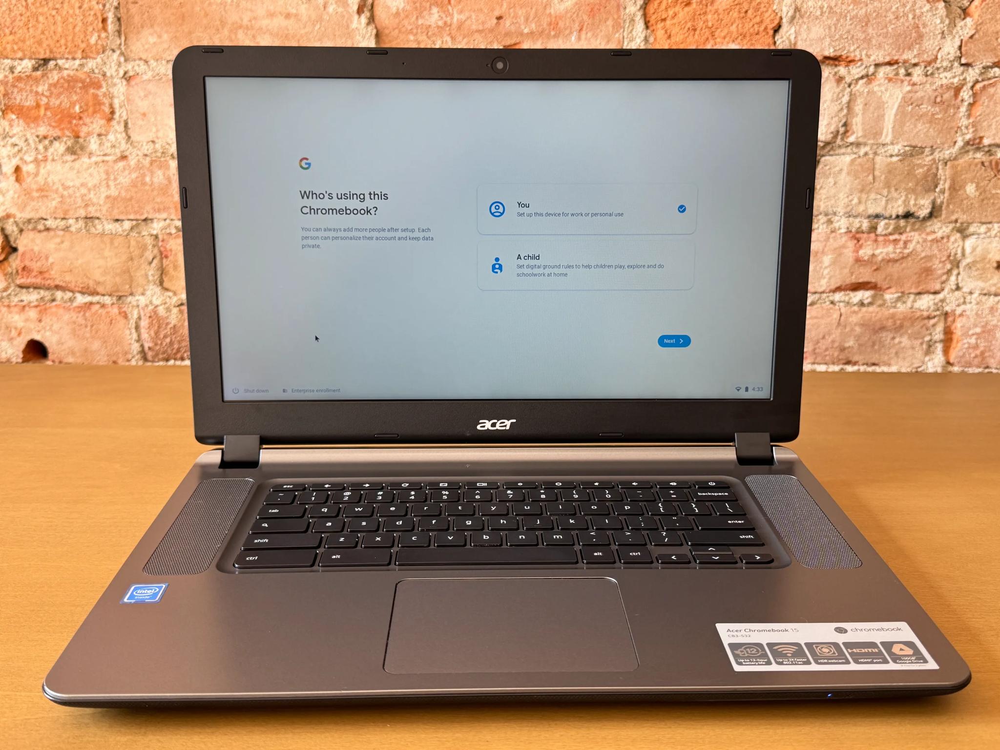 Acer Chromebook 15 CB3-532-C47C - Intel Celeron N3060 (Quad-Core) - 2GB RAM - 16GB eMMC - ChromeOS