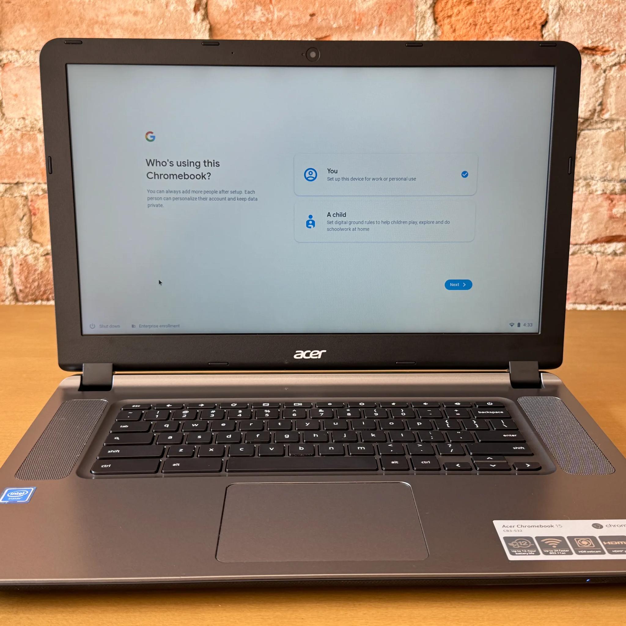 Acer Chromebook 15 CB3-532-C47C - Intel Celeron N3060 (Quad-Core) - 2GB RAM - 16GB eMMC - ChromeOS