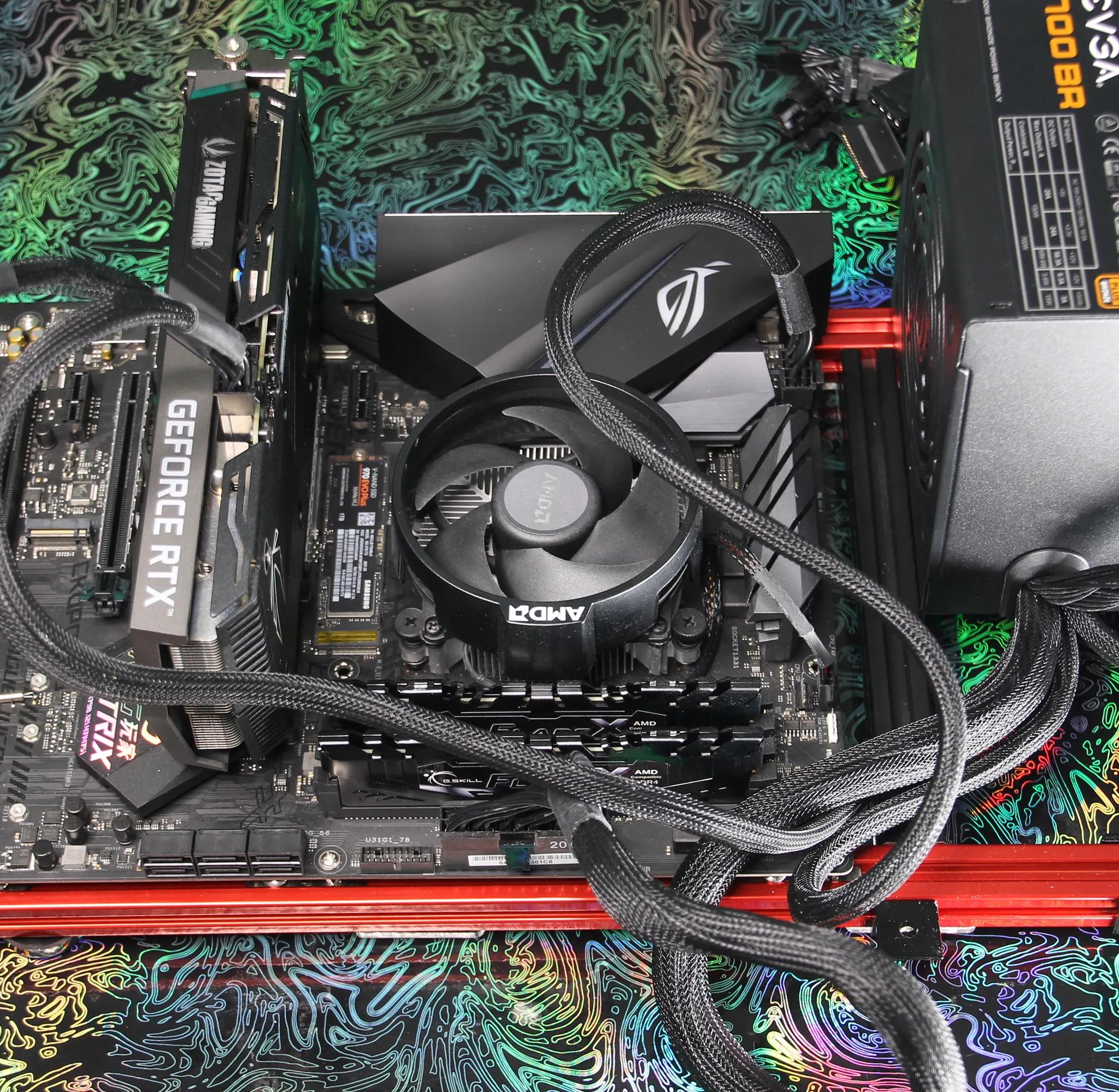 Open-Air Aluminum Test Bench (Black / Red)