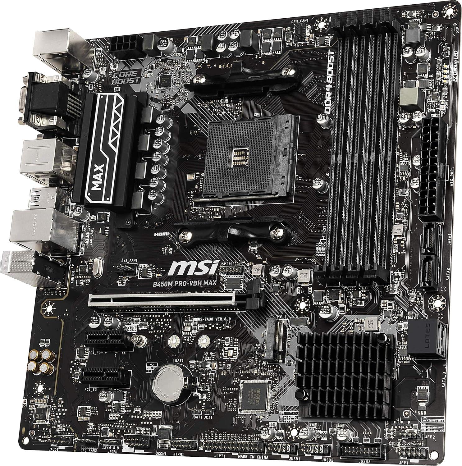 MSI B450M PRO-VDH MAX AMD AM4 DDR4 Micro-ATX Desktop Motherboard