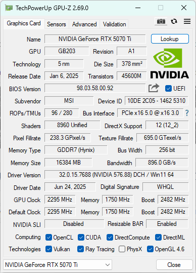 DAMAGED - MSI GeForce RTX 5070 Ti 16G VENTUS 3X OC