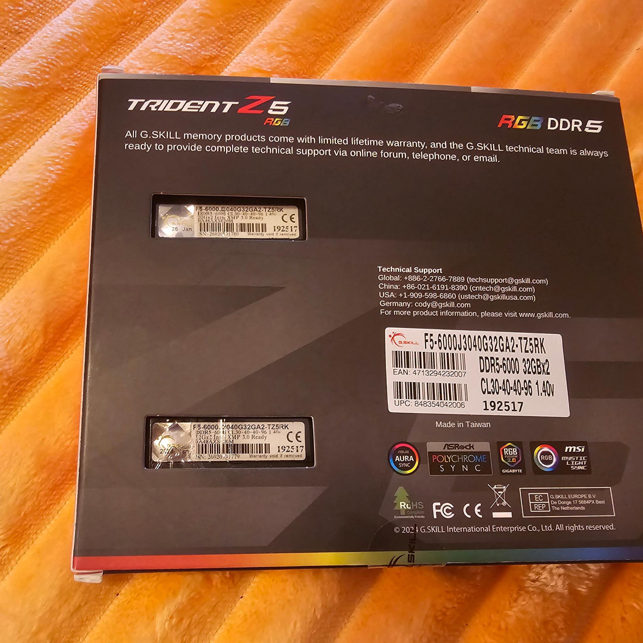 G.SKILL Trident Z5 RGB 64GB DDR5-6000 CL30 2x32GB – RMA Replacement