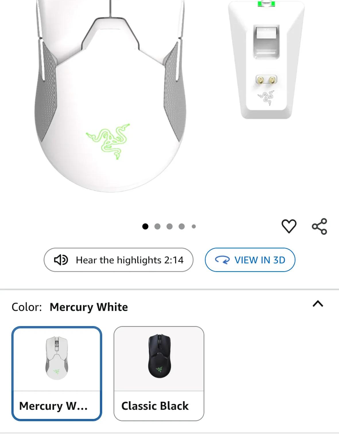 Razer Viper Ultimate Lightweight Wireless Gaming Mouse & RGB Charging Dock - White
