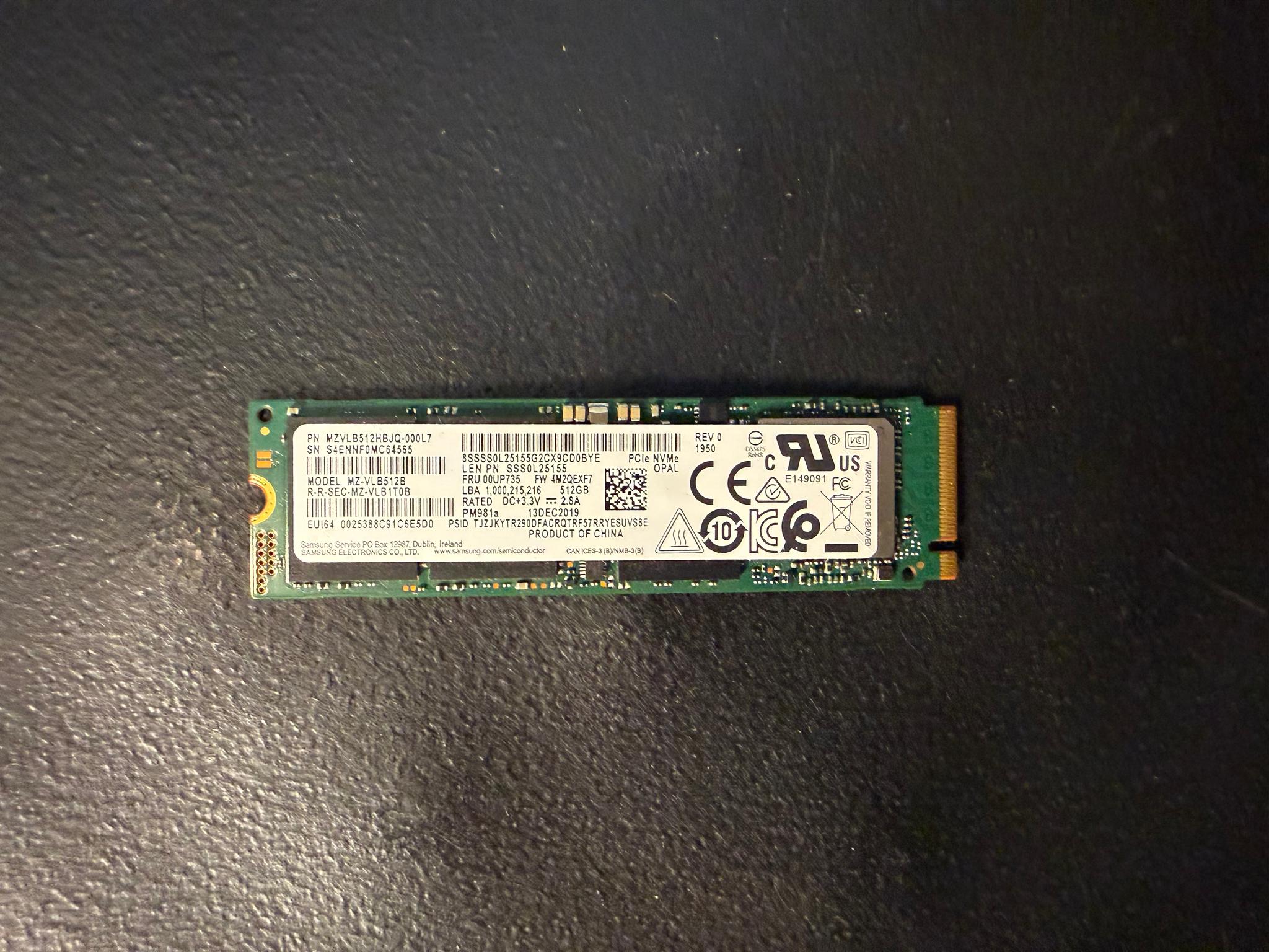 Samsung PM981A NVME SSD 512GB