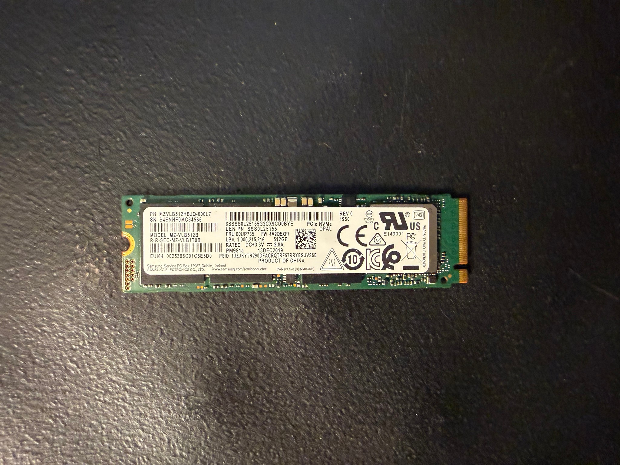 Samsung PM981A NVME SSD 512GB