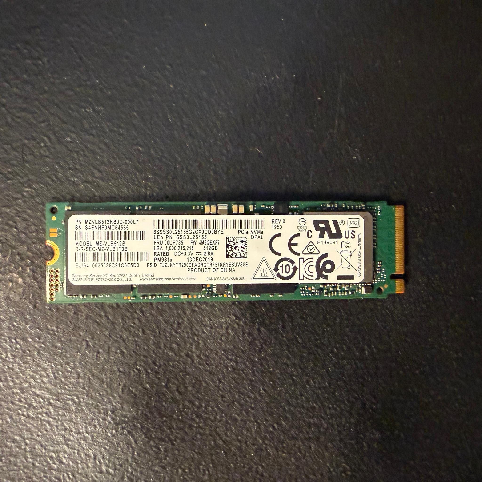 Samsung PM981A NVME SSD 512GB