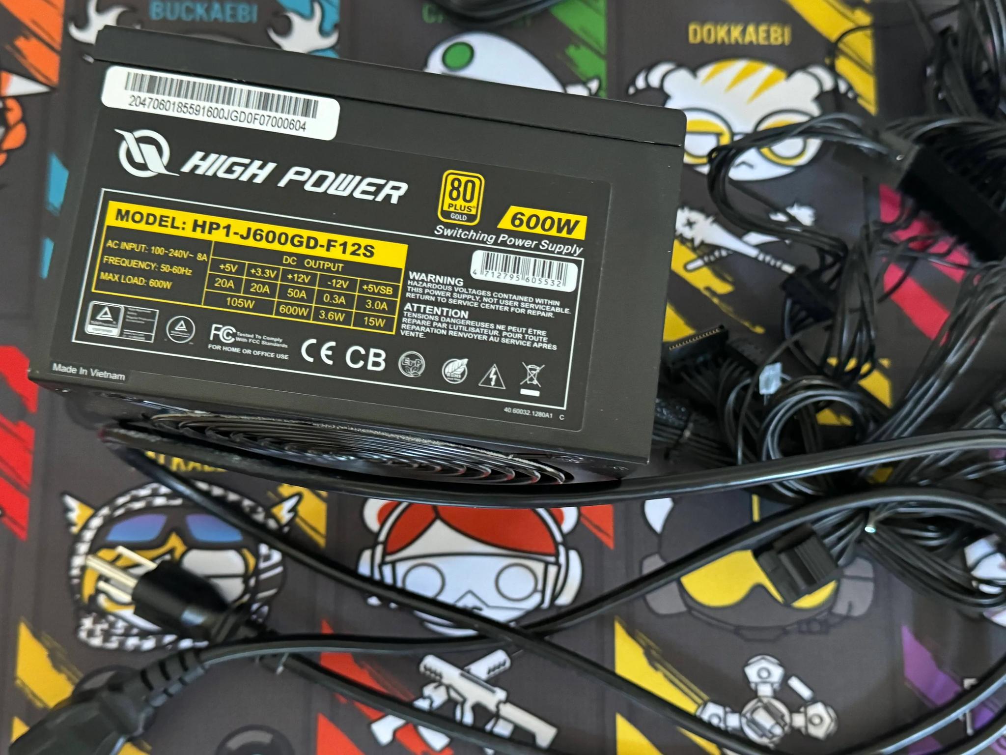 ATX PSU, High Power, 80 Plus Gold Rated, 600 Watt Used Non-Modular Power Supply