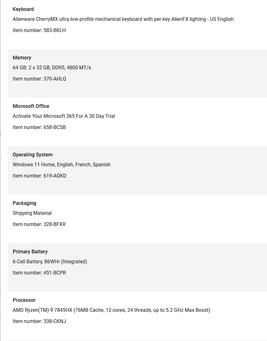 Alienware M16 R1 - AMD Ryzen 9 7845HX, 64gb DDR5, RTX 4080