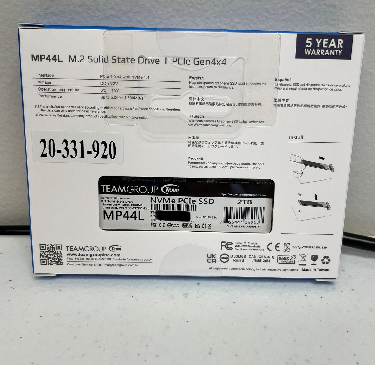 NEW TeamGroup 2TB MP44L PCIE4.0